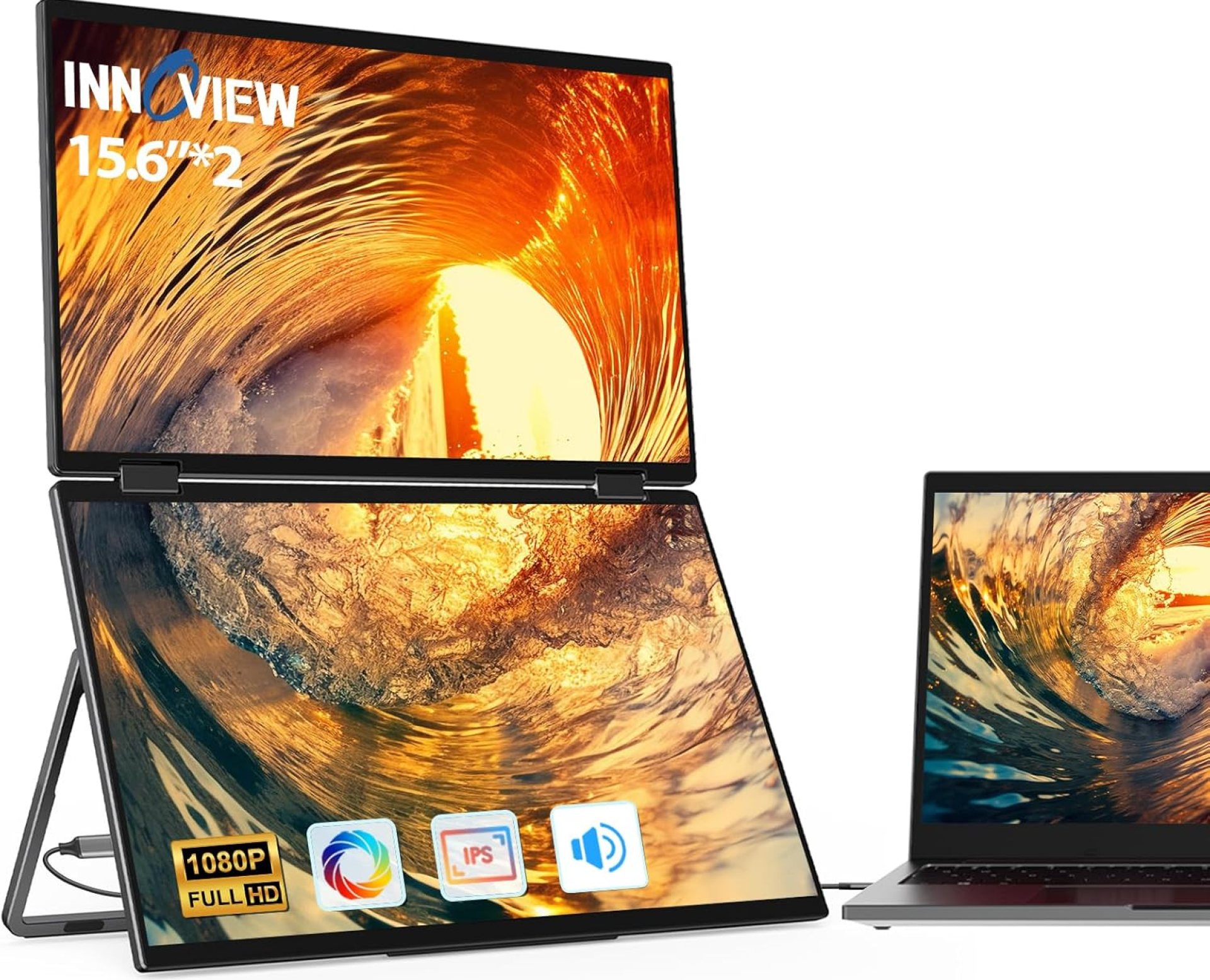InnoView Laptop Screen Extender 15.6″ Dual Monitors Stacked Folding Triple Monitor (Wins/Mac) 1080P Triple Portable Monitor for Laptop 90°/180° Automatic Rotation Black InnoView Laptop Screen Extender 15.6″ Dual Monitors Stacked Folding Triple Monitor (Wins/Mac) 1080P Triple Portable Monitor for Laptop 90°/180° Automatic Rotation Black
