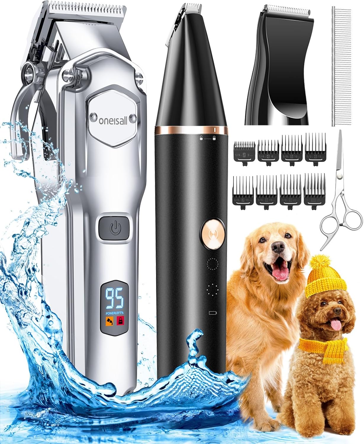 oneisall Dog Grooming Kit for Heavy Thick Hair&Coats/Low Noise Rechargeable Cordless Pet Shaver with Stainless Steel Blade and Dog Paw Trimmer/Waterproof Dog Shaver for Dogs Pets Animals oneisall Dog Grooming Kit for Heavy Thick Hair&Coats/Low Noise Rechargeable Cordless Pet Shaver with Stainless Steel Blade and Dog Paw Trimmer/Waterproof Dog Shaver for Dogs Pets Animals