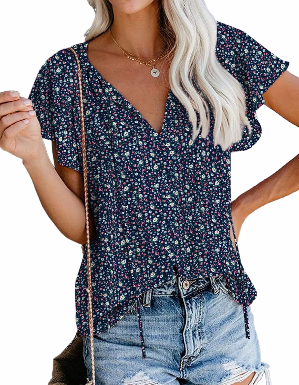 SimpleFun Women’s Boho Tops Floral V Neck Short Sleeve Summer Blouse Shirts SimpleFun Women’s Boho Tops Floral V Neck Short Sleeve Summer Blouse Shirts