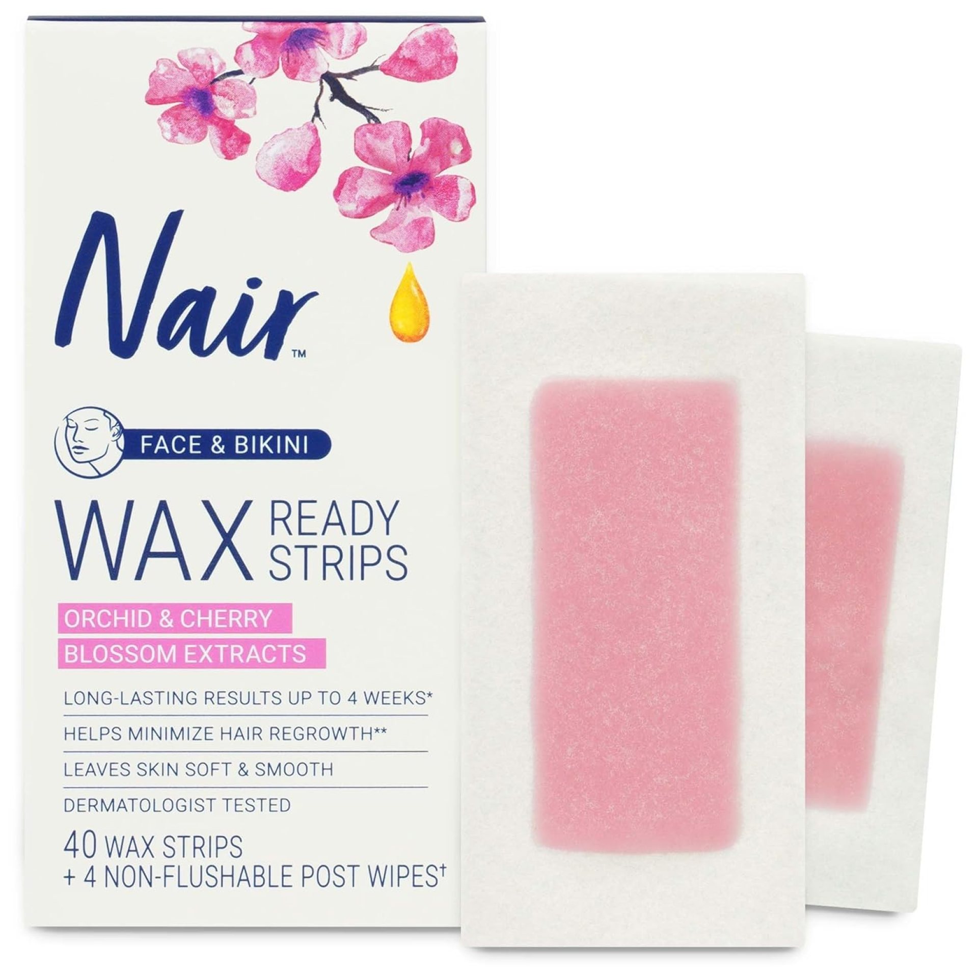 Nair Hair Remover Wax Ready Strips, Face and Bikini Hair Removal Wax Strips, 40 Count Nair Hair Remover Wax Ready Strips, Face and Bikini Hair Removal Wax Strips, 40 Count