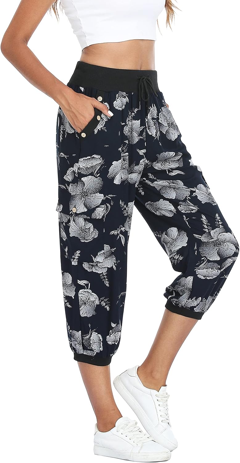 MISS MOLY Women’s Cargo Capris Travel Pants Button Decor Summer Loose Harem Sweatpants Stylish Soft with Pockets MISS MOLY Women’s Cargo Capris Travel Pants Button Decor Summer Loose Harem Sweatpants Stylish Soft with Pockets