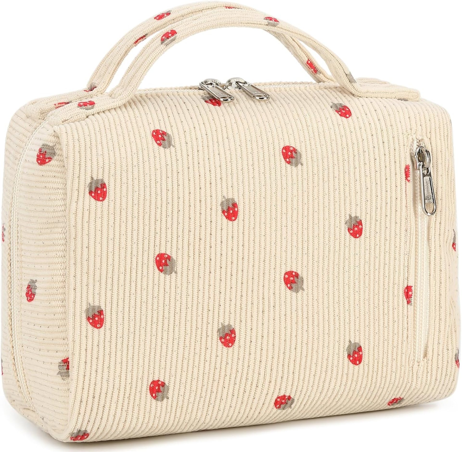 Bluboon Makeup Bag Zipper Pouch Travel Toiletry Bag Portable Cosmetic Bag Organizer for Women and Girls(Strawberry Corduroy Beige) Bluboon Makeup Bag Zipper Pouch Travel Toiletry Bag Portable Cosmetic Bag Organizer for Women and Girls(Strawberry Corduroy Beige)