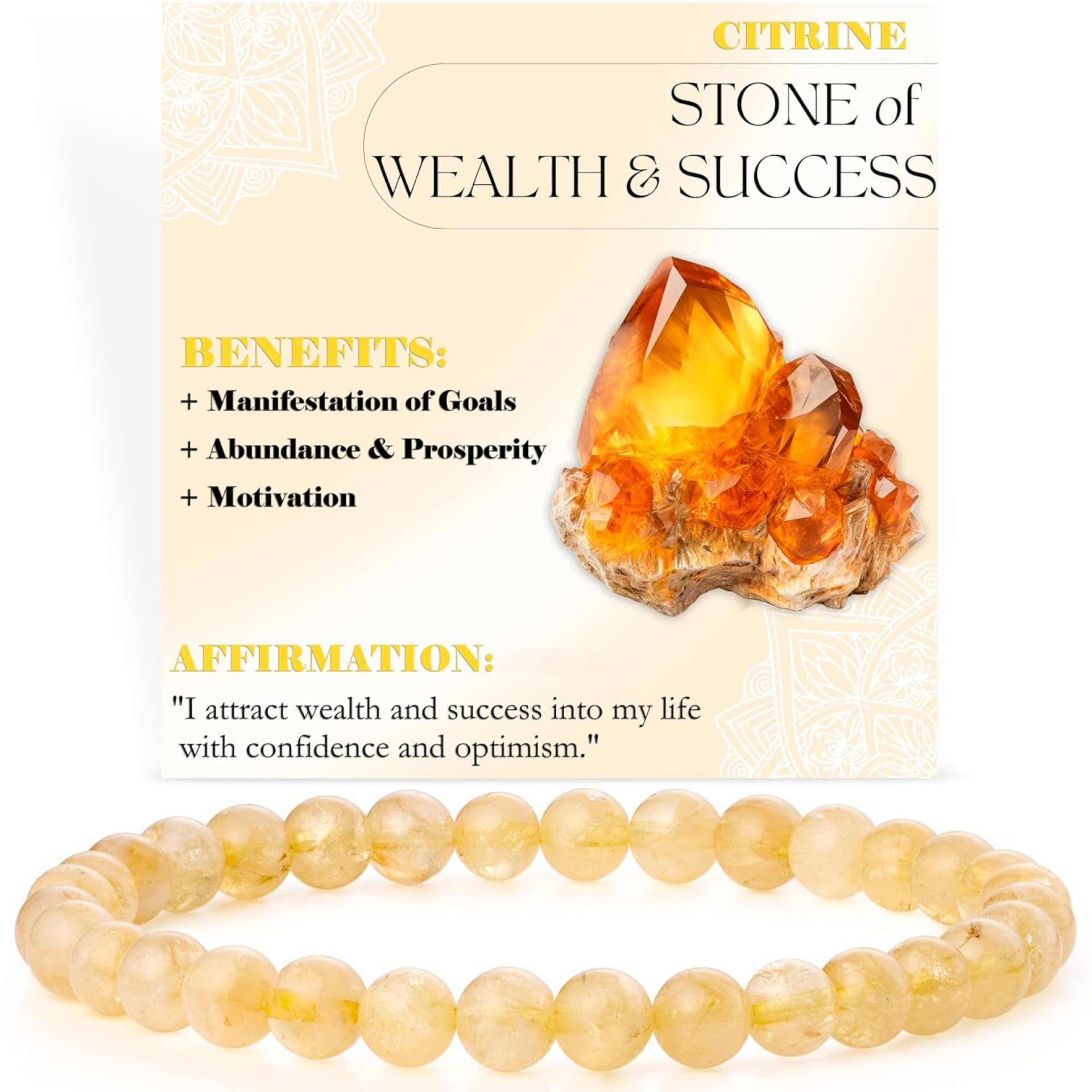 Citrine – Wealth & Success – 6mm Beaded Bracelets for Women Handmade Semi Precious Natural Stone Stretch Elastic Jewelry Yoga Protection Gifts Small Citrine – Wealth & Success – 6mm Beaded Bracelets for Women Handmade Semi Precious Natural Stone Stretch Elastic Jewelry Yoga Protection Gifts Small