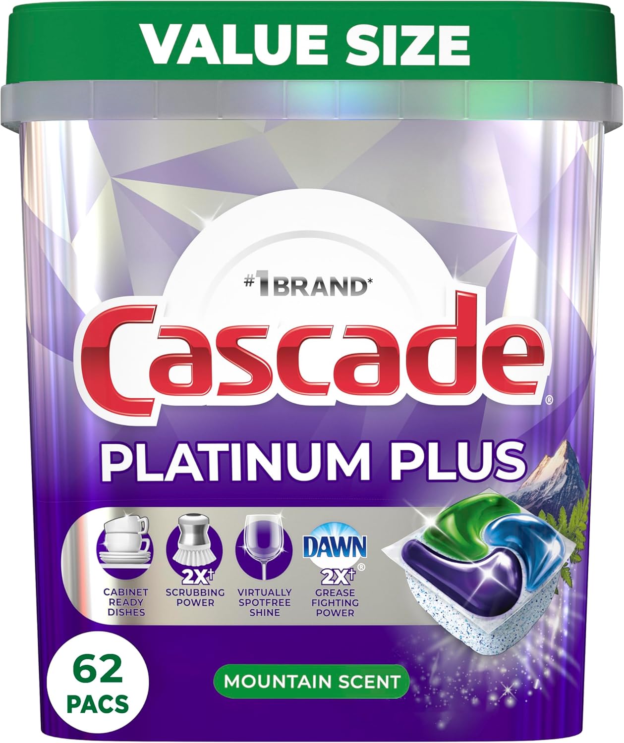 Cascade Platinum Plus ActionPacs Dishwasher Detergent Pods, Dishwasher Soap, Cleaning Supplies, Mountain, 62 Count Cascade Platinum Plus ActionPacs Dishwasher Detergent Pods, Dishwasher Soap, Cleaning Supplies, Mountain, 62 Count