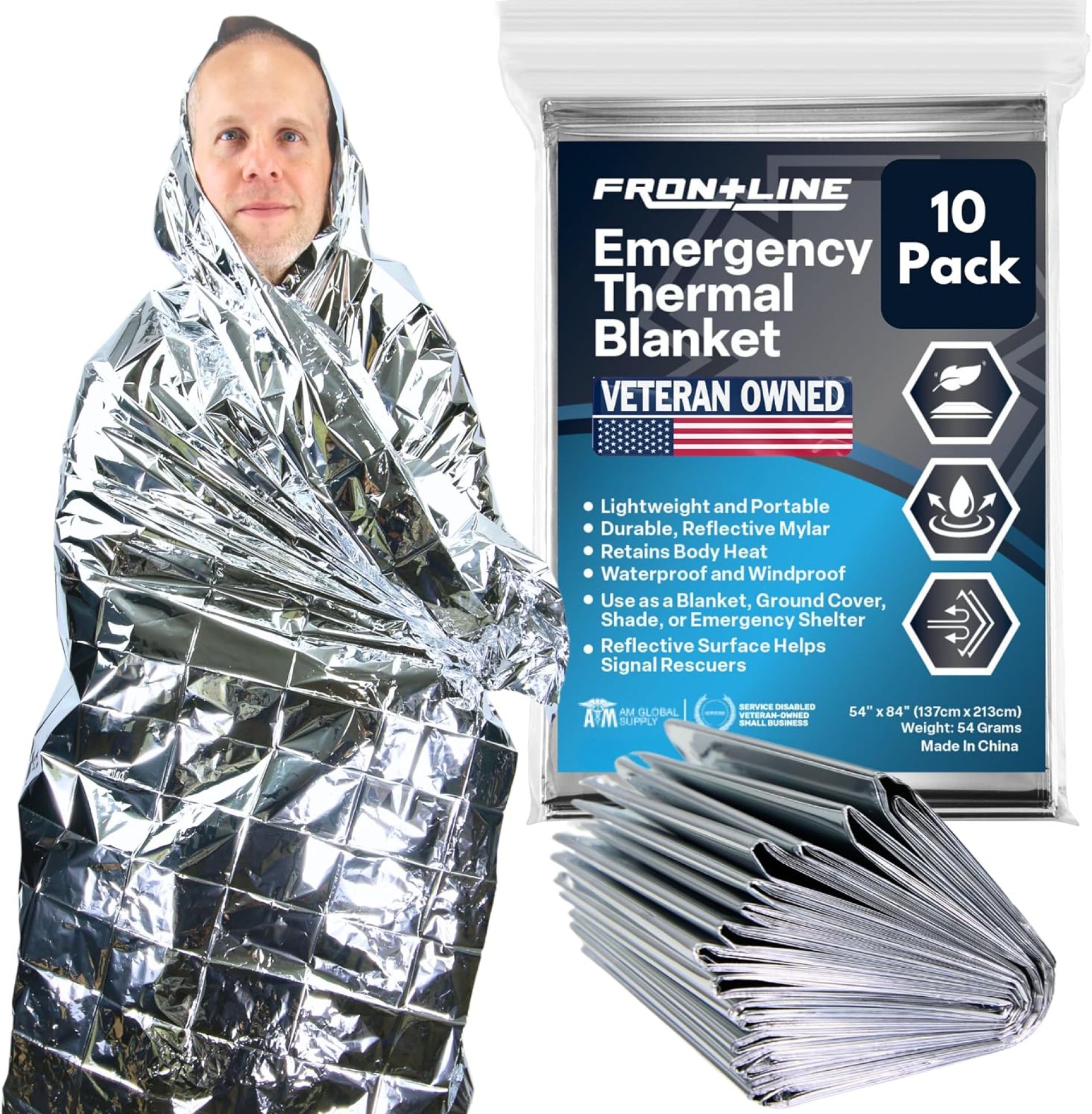 FRONTLINE Emergency Thermal Blankets Large 54″ x 84″ Mylar Blankets Survival Gear Camping Gear Emergency Space Blanket First Aid for Survival (10) FRONTLINE Emergency Thermal Blankets Large 54″ x 84″ Mylar Blankets Survival Gear Camping Gear Emergency Space Blanket First Aid for Survival (10)