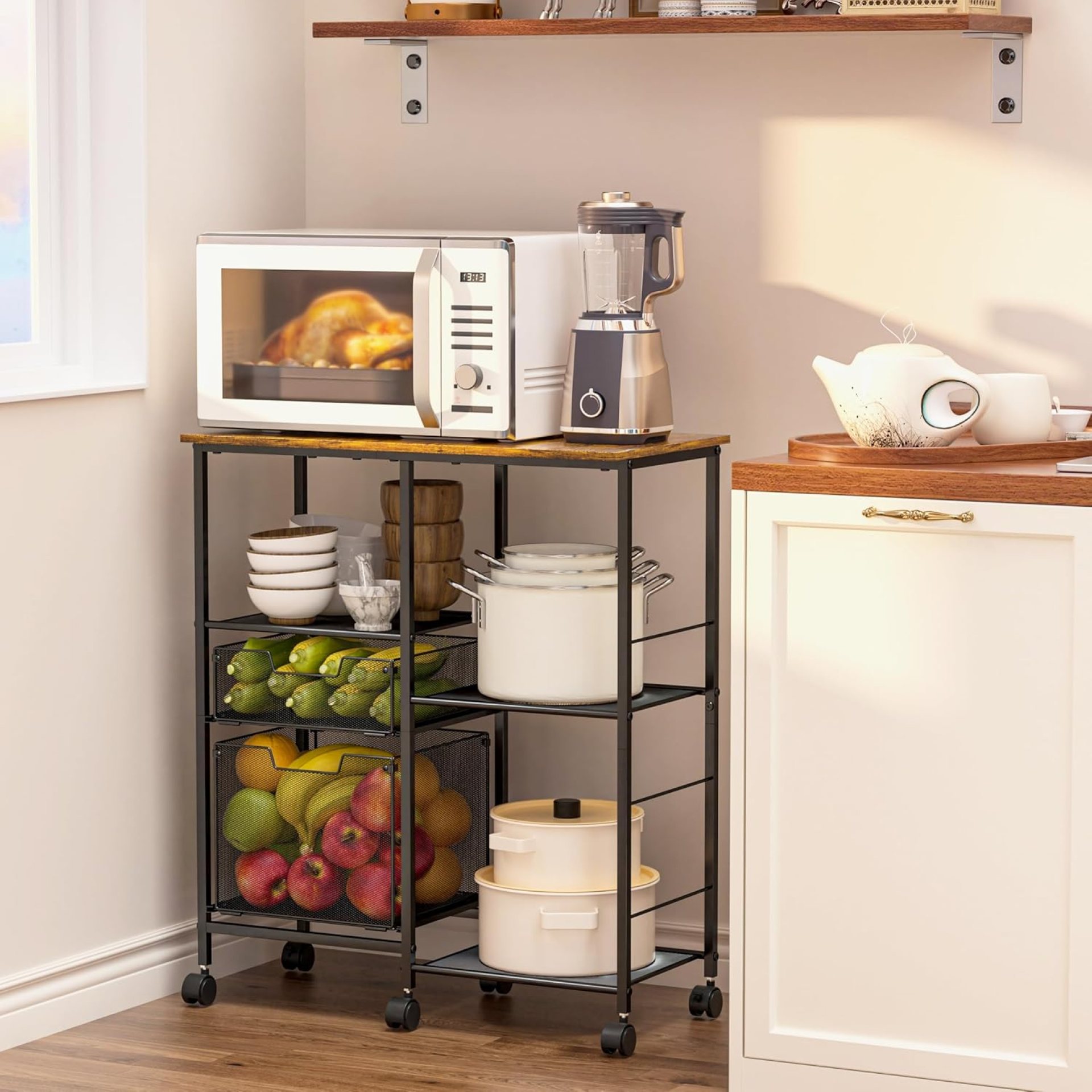 Rolling Microwave Cart with Storage, Microwave Stand with Drawers, Kitchen Storage Rack On Wheels, Kitchen Storage Cart Shelves Organizer Used As Bakers Rack Coffee Bar Station Kitchen Island Cart Rolling Microwave Cart with Storage, Microwave Stand with Drawers, Kitchen Storage Rack On Wheels, Kitchen Storage Cart Shelves Organizer Used As Bakers Rack Coffee Bar Station Kitchen Island Cart