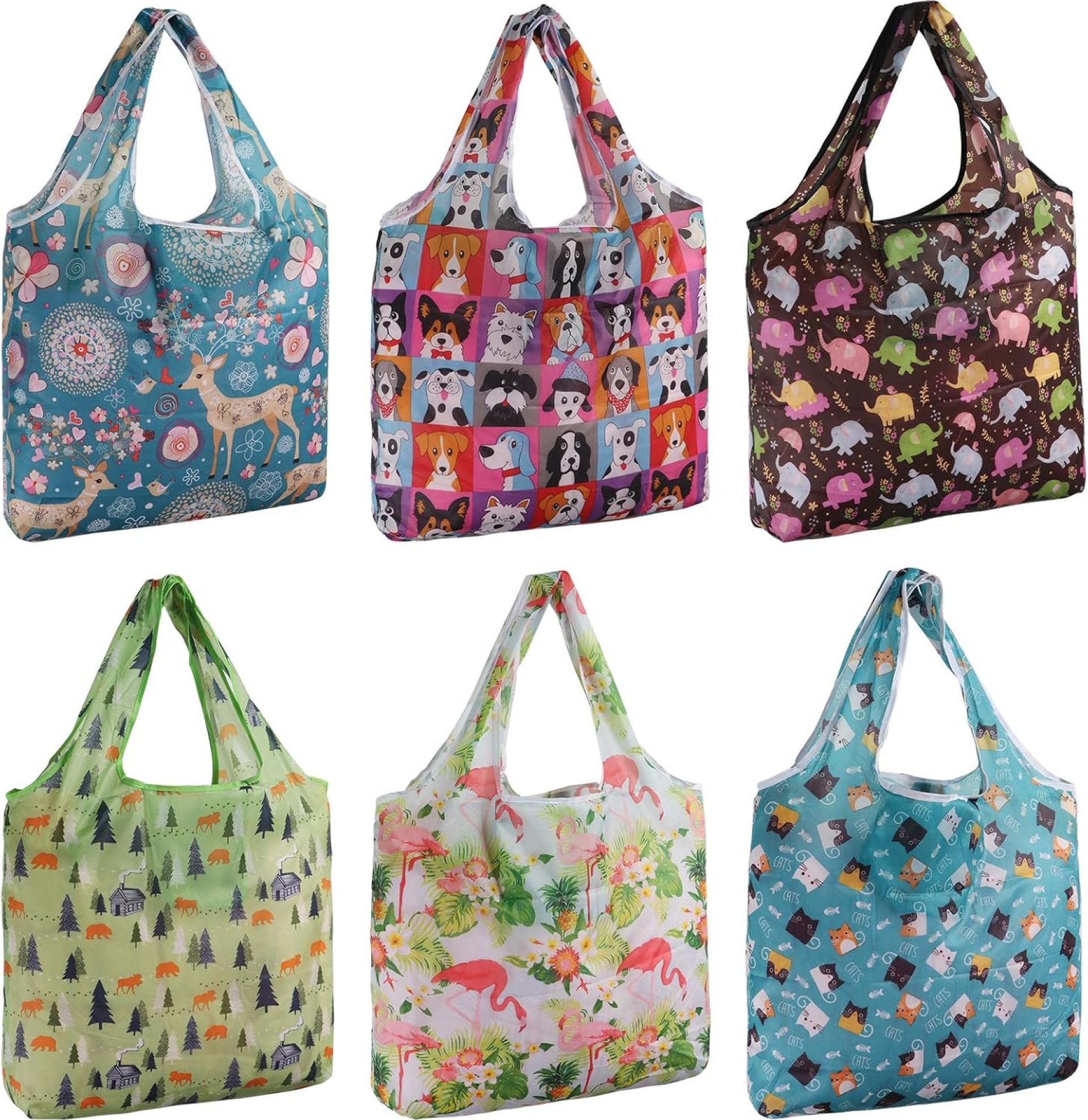 6 Pack Foldable Reusable Shopping Bags Grocery Bags, Grocery Tote Bags to Fits in Pocket, Lightweight, Strong & Machine Washable 6 Pack Foldable Reusable Shopping Bags Grocery Bags, Grocery Tote Bags to Fits in Pocket, Lightweight, Strong & Machine Washable