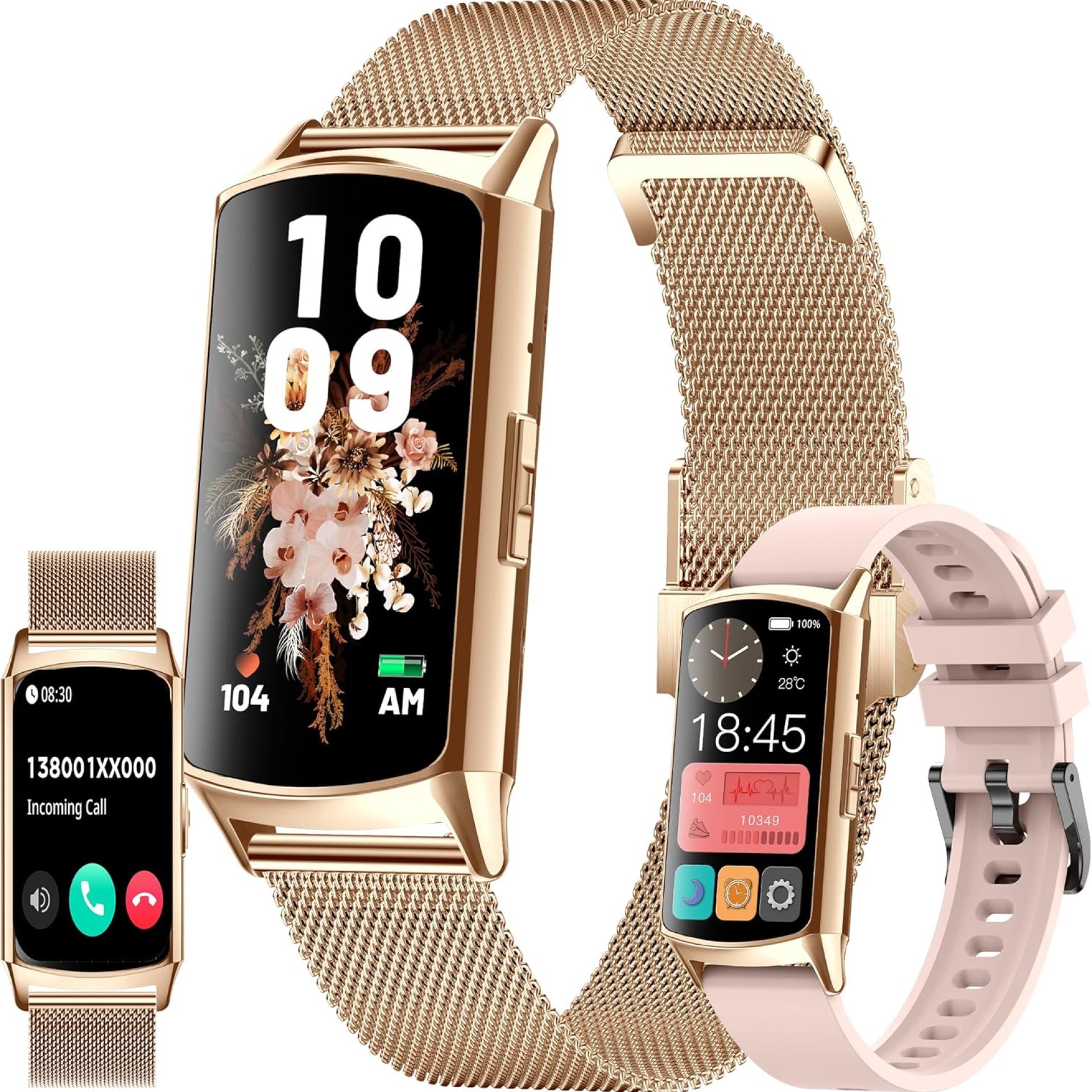 ZPIMY 1.58” AMOLED Smart Watch for Women (Make/Answer Call), 5ATM Waterproof Mens Smartwatch, Fitness Tracker Smartwatch for Android iPhones, Digital Watches Step Counter, 2 Straps (Gold) ZPIMY 1.58” AMOLED Smart Watch for Women (Make/Answer Call), 5ATM Waterproof Mens Smartwatch, Fitness Tracker Smartwatch for Android iPhones, Digital Watches Step Counter, 2 Straps (Gold)