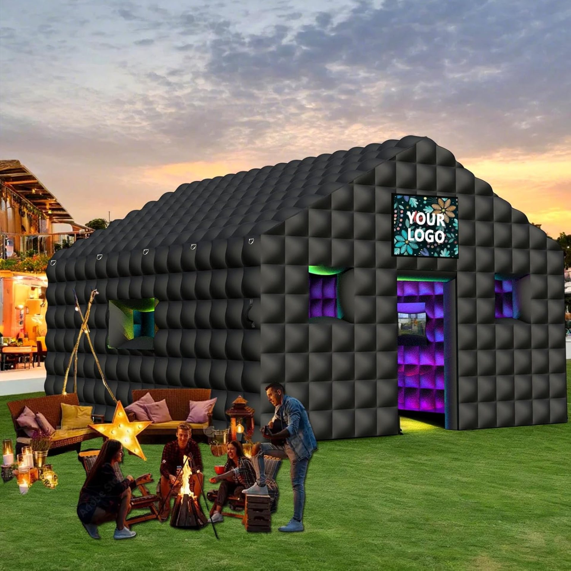 Inflatable Nightclub 20×16.5×12 Ft, Large Black Inflatable Party Club Tent for Adults Birthday Backyard Wedding Rental, 2 Doors and Logo Area Inflatable Nightclub 20×16.5×12 Ft, Large Black Inflatable Party Club Tent for Adults Birthday Backyard Wedding Rental, 2 Doors and Logo Area