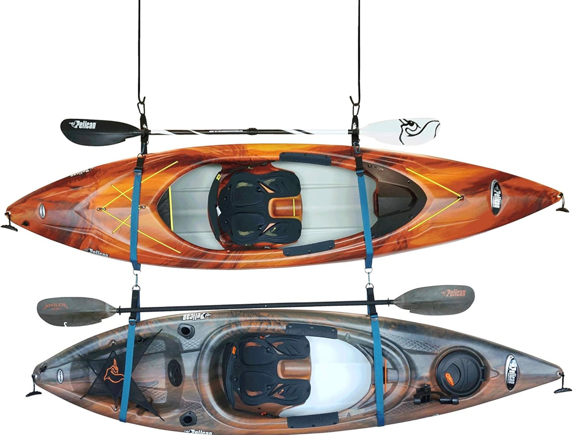 Pelican Double Kayak Storage Strap System – for Indoor and Outdoor Kayak and SUP Paddle Board Hangers – Comes with Paddle Clips – Black/Turquoise Pelican Double Kayak Storage Strap System – for Indoor and Outdoor Kayak and SUP Paddle Board Hangers – Comes with Paddle Clips – Black/Turquoise