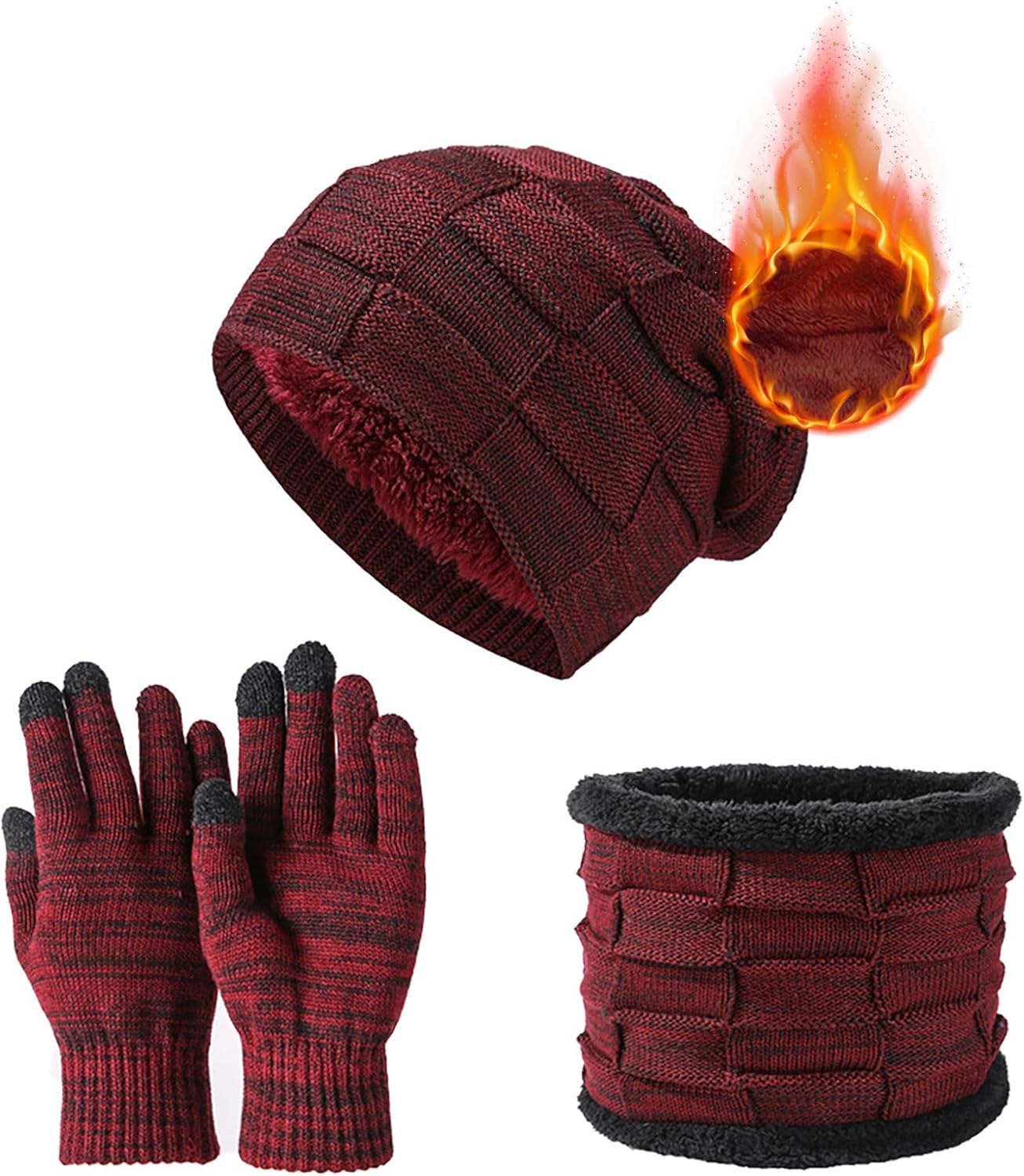 Hat Scarf Gloves Set Men Women 3 in1 Winter Warm Set Elastic Knitted Beanie Hat Neck Scarf and Touch Screen Gloves Hat Scarf Gloves Set Men Women 3 in1 Winter Warm Set Elastic Knitted Beanie Hat Neck Scarf and Touch Screen Gloves