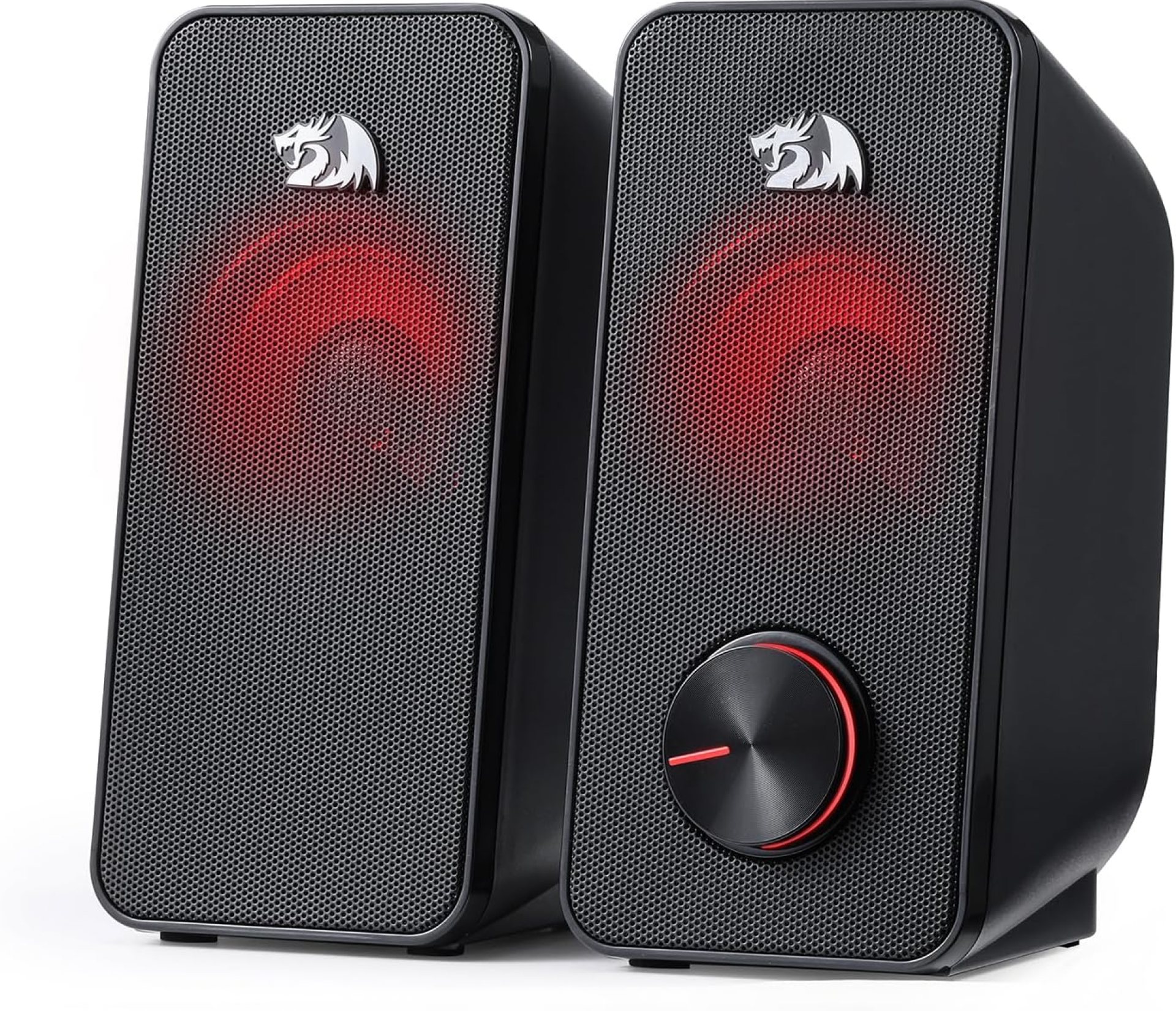 Redragon GS500 Stentor PC Gaming Speaker, 2.0 Channel Stereo Desktop Computer Speaker with Red Backlight, Quality Bass and Crystal Clear Sound, USB Powered with a 3.5mm Connector Redragon GS500 Stentor PC Gaming Speaker, 2.0 Channel Stereo Desktop Computer Speaker with Red Backlight, Quality Bass and Crystal Clear Sound, USB Powered with a 3.5mm Connector