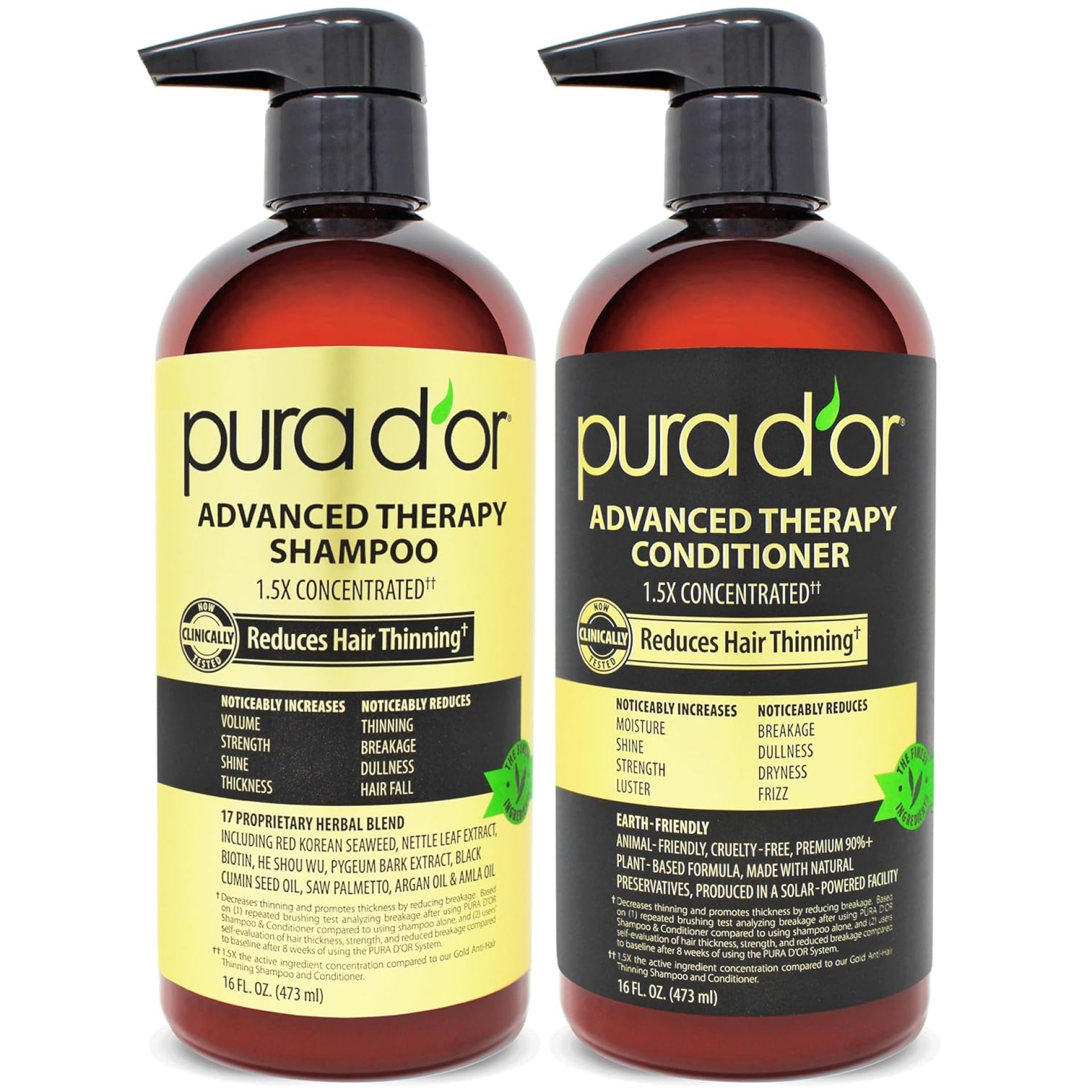 PURA D’OR Advanced Therapy Biotin Shampoo & Conditioner Hair Care Set For Hair Thinning, CLINICALLY TESTED Effective Results, Herbal Hair Thickening Products For Women & Men, 16oz x2 PURA D’OR Advanced Therapy Biotin Shampoo & Conditioner Hair Care Set For Hair Thinning, CLINICALLY TESTED Effective Results, Herbal Hair Thickening Products For Women & Men, 16oz x2