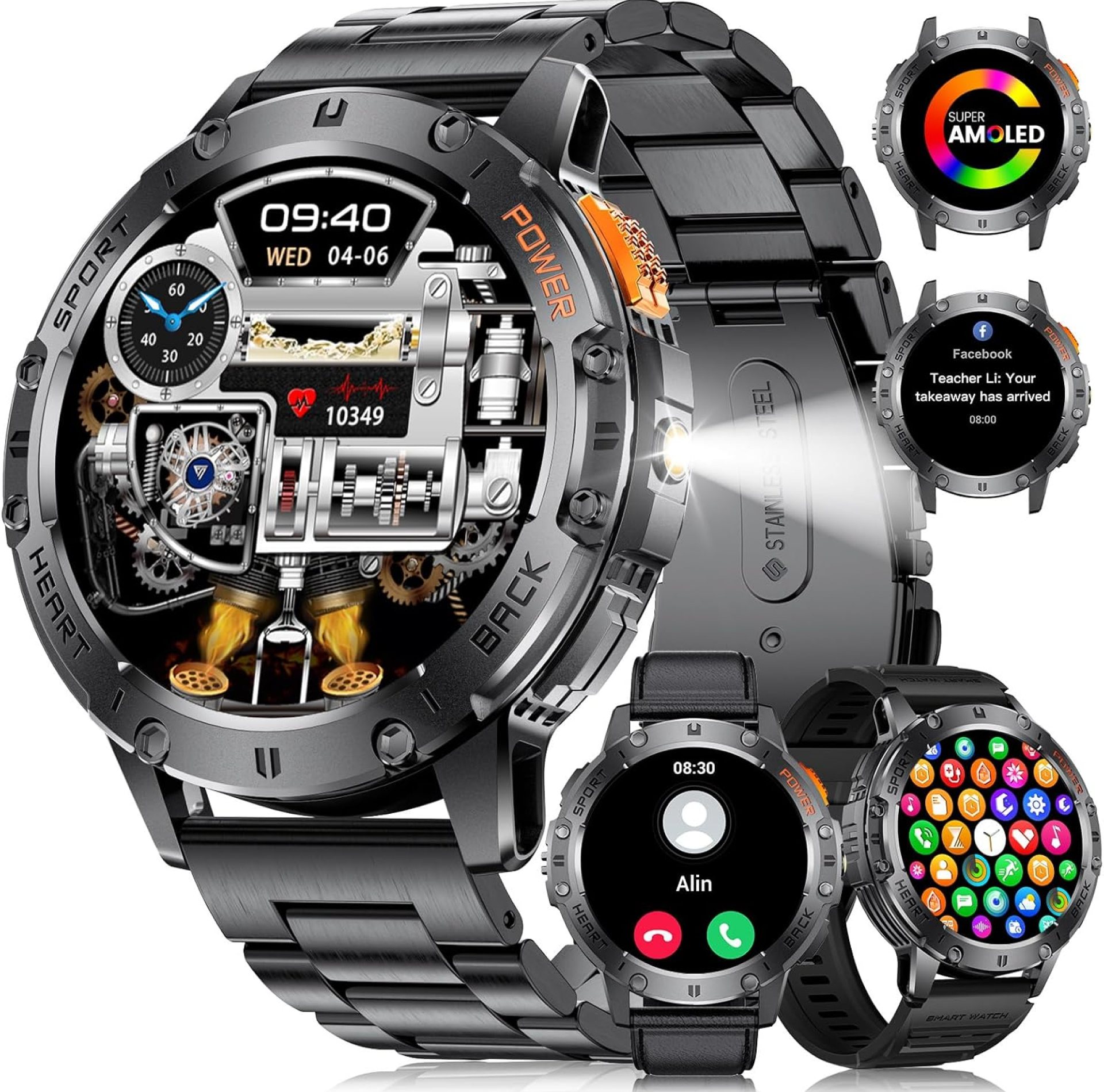 Men’s Smart Watch with LED Flashlight 1.43″AMOLED Smartwatch for Men Bluetooth Call for Android iOS 530 mAh Big Battery 100+ Sport Male Smart Watch Black Steel Heart Rate Health Monitor,3 Straps Men’s Smart Watch with LED Flashlight 1.43″AMOLED Smartwatch for Men Bluetooth Call for Android iOS 530 mAh Big Battery 100+ Sport Male Smart Watch Black Steel Heart Rate Health Monitor,3 Straps