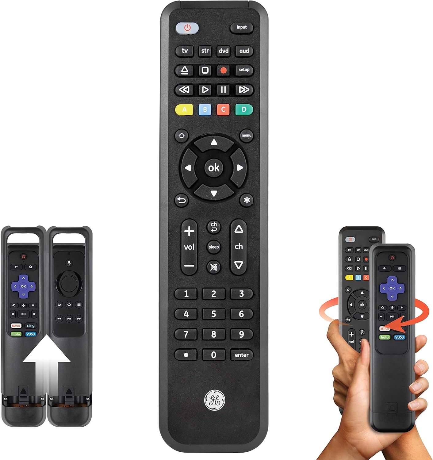 GE Universal Remote Control with Roku or Fire TV Streaming Remote Compartment, use with Samsung, Vizio, LG, Sony, Sharp, Apple TV, TCL, Smart TVs, Streaming Players, Blu-ray, DVD, 4-Device, 59046 GE Universal Remote Control with Roku or Fire TV Streaming Remote Compartment, use with Samsung, Vizio, LG, Sony, Sharp, Apple TV, TCL, Smart TVs, Streaming Players, Blu-ray, DVD, 4-Device, 59046