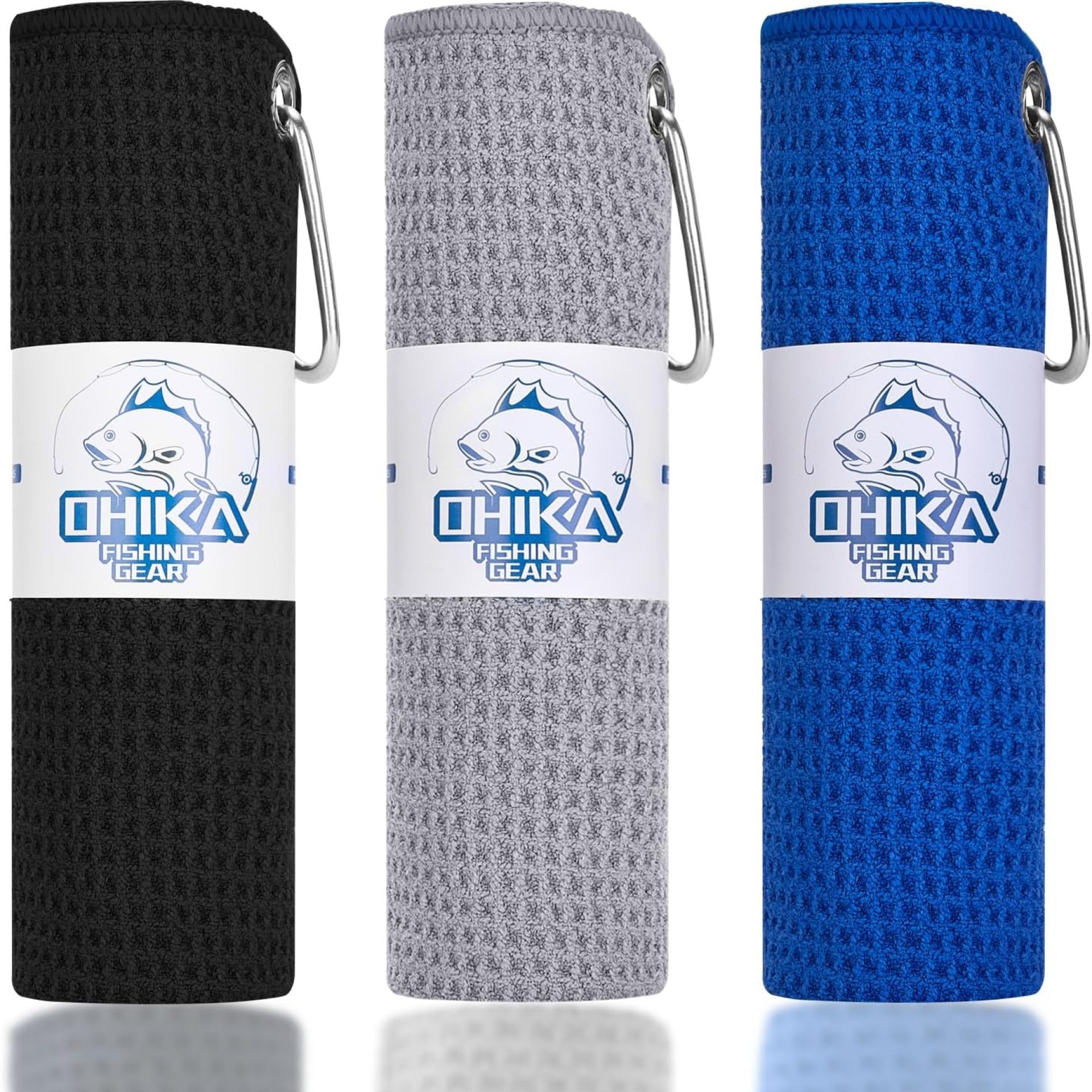 Microfiber Fishing Towels with Clip, Waffle Pattern for Effective Cleaning of Fishing Gears or Dirty Hands, 16” x 16”, Camping Towels, Hiking Towels, Pack of 3 (Black/Grey/Blue) Microfiber Fishing Towels with Clip, Waffle Pattern for Effective Cleaning of Fishing Gears or Dirty Hands, 16” x 16”, Camping Towels, Hiking Towels, Pack of 3 (Black/Grey/Blue)