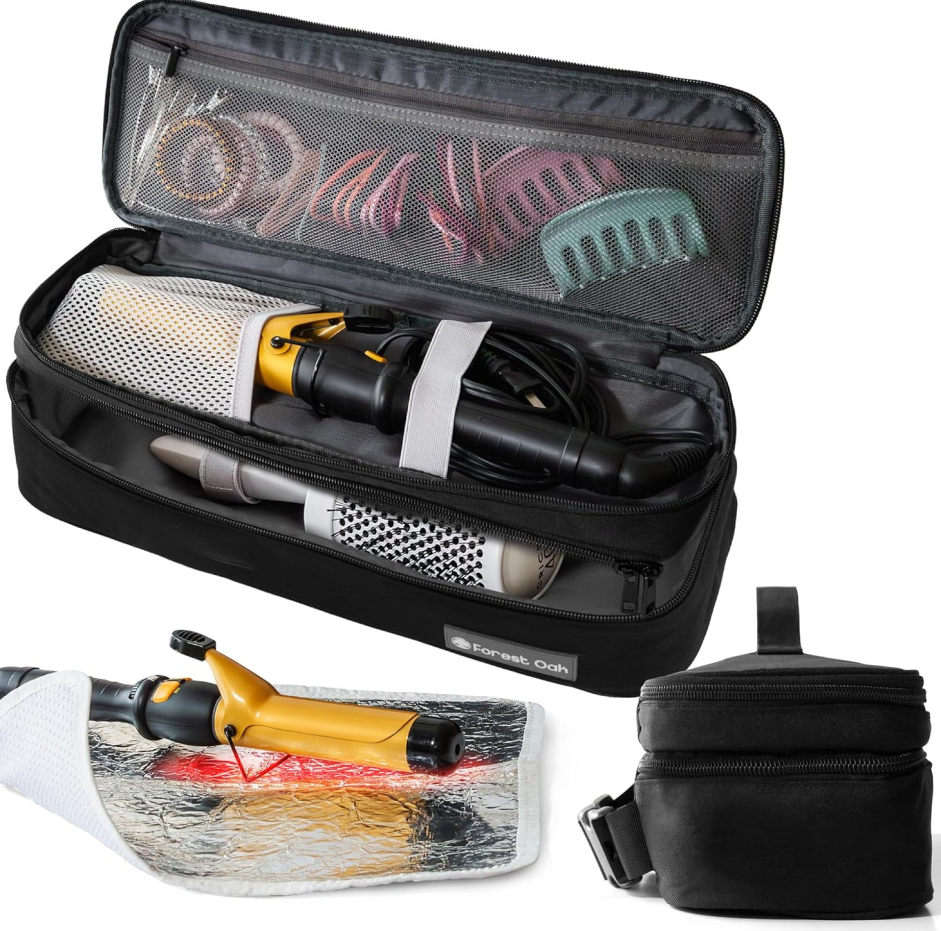 Hair Tools Travel Bag With Heat Resistant Mat for Curling Irons, Straighteners, Flat Irons, and Haircare Accessories, Essential Hot Tools Hair Bag, Travel Friendly Organizer Bag for Women Hair Tools Travel Bag With Heat Resistant Mat for Curling Irons, Straighteners, Flat Irons, and Haircare Accessories, Essential Hot Tools Hair Bag, Travel Friendly Organizer Bag for Women