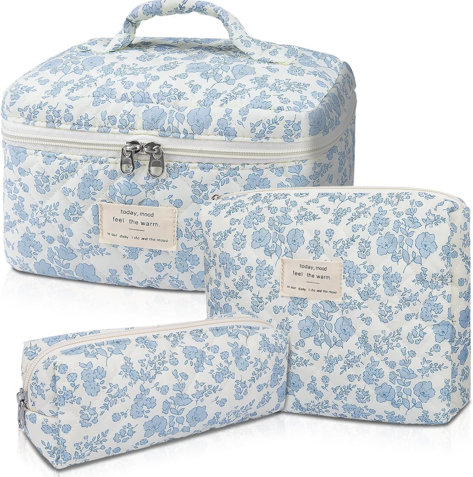 Makeup Bag, Large Quilted Cosmetic Bag, Big Floral Make Up Bag for Women Girls, Cute Cotton Makeup Bag Set, Flower Travel Toiletry Organizer Bag Makeup Bag, Large Quilted Cosmetic Bag, Big Floral Make Up Bag for Women Girls, Cute Cotton Makeup Bag Set, Flower Travel Toiletry Organizer Bag
