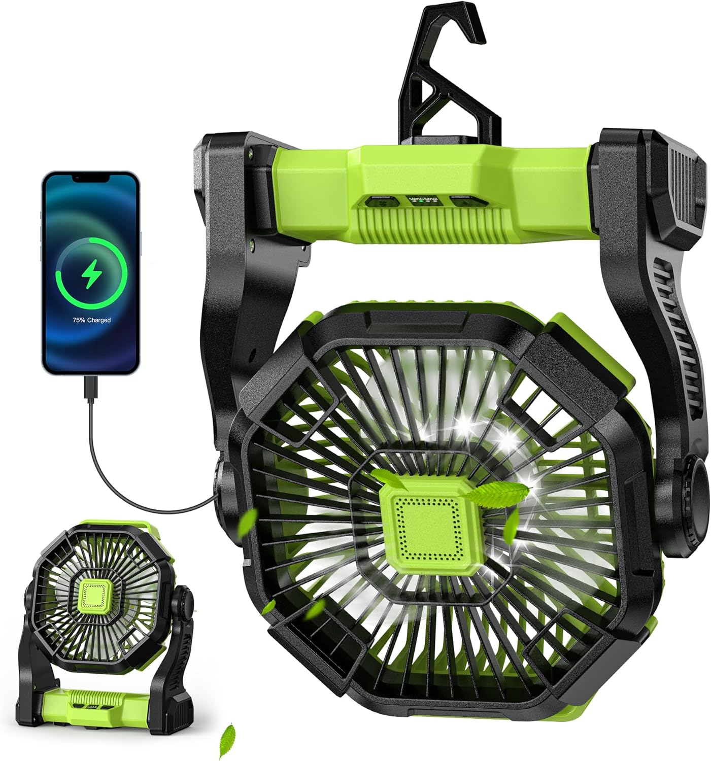 Battery Powered Fan -Camping Fan with Led Lantern, 12000mAh Portable Rechargeable, Battery Operated for Tent, Hook 4 Speed Quiet Personal for Desk, Travel, Fishing, Power Outage, Hurricane-Green Battery Powered Fan -Camping Fan with Led Lantern, 12000mAh Portable Rechargeable, Battery Operated for Tent, Hook 4 Speed Quiet Personal for Desk, Travel, Fishing, Power Outage, Hurricane-Green