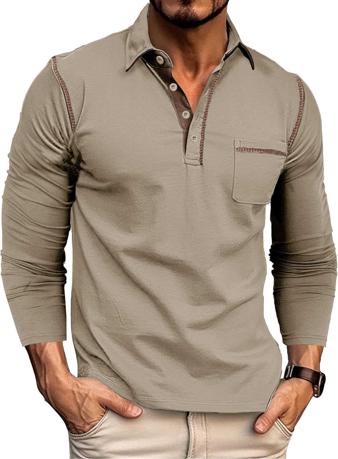 EDITCOZY Long Sleeve Polo Shirts for Men with Pocket Casual Cotton Button Down Collared Golf Shirts EDITCOZY Long Sleeve Polo Shirts for Men with Pocket Casual Cotton Button Down Collared Golf Shirts