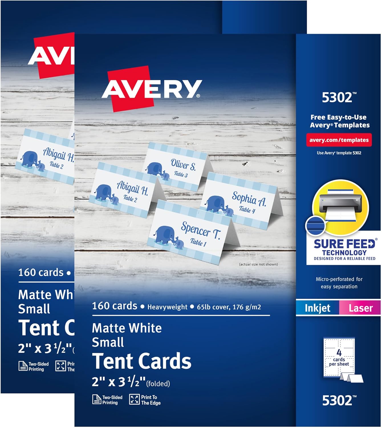 Avery Printable Tent Cards with Sure Feed Technology, 2″ x 3.5″, Matte White, 2-Pack, Total of 320 Blank Place Cards for Laser or Inkjet Printers (5812) Avery Printable Tent Cards with Sure Feed Technology, 2″ x 3.5″, Matte White, 2-Pack, Total of 320 Blank Place Cards for Laser or Inkjet Printers (5812)
