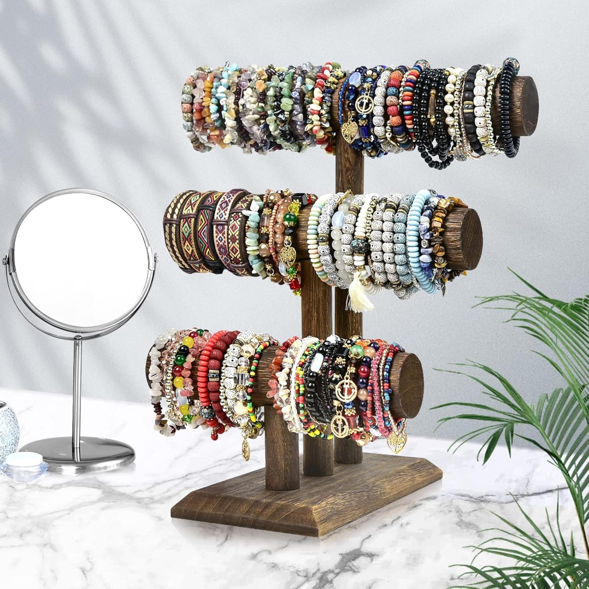 LadyRosian 3 Tier Wooden Bracelet Holder, Bangle Watch Necklace Display Storage Jewelry Holder Stand Display Organizer, (Brown-3 layers) LadyRosian 3 Tier Wooden Bracelet Holder, Bangle Watch Necklace Display Storage Jewelry Holder Stand Display Organizer, (Brown-3 layers)