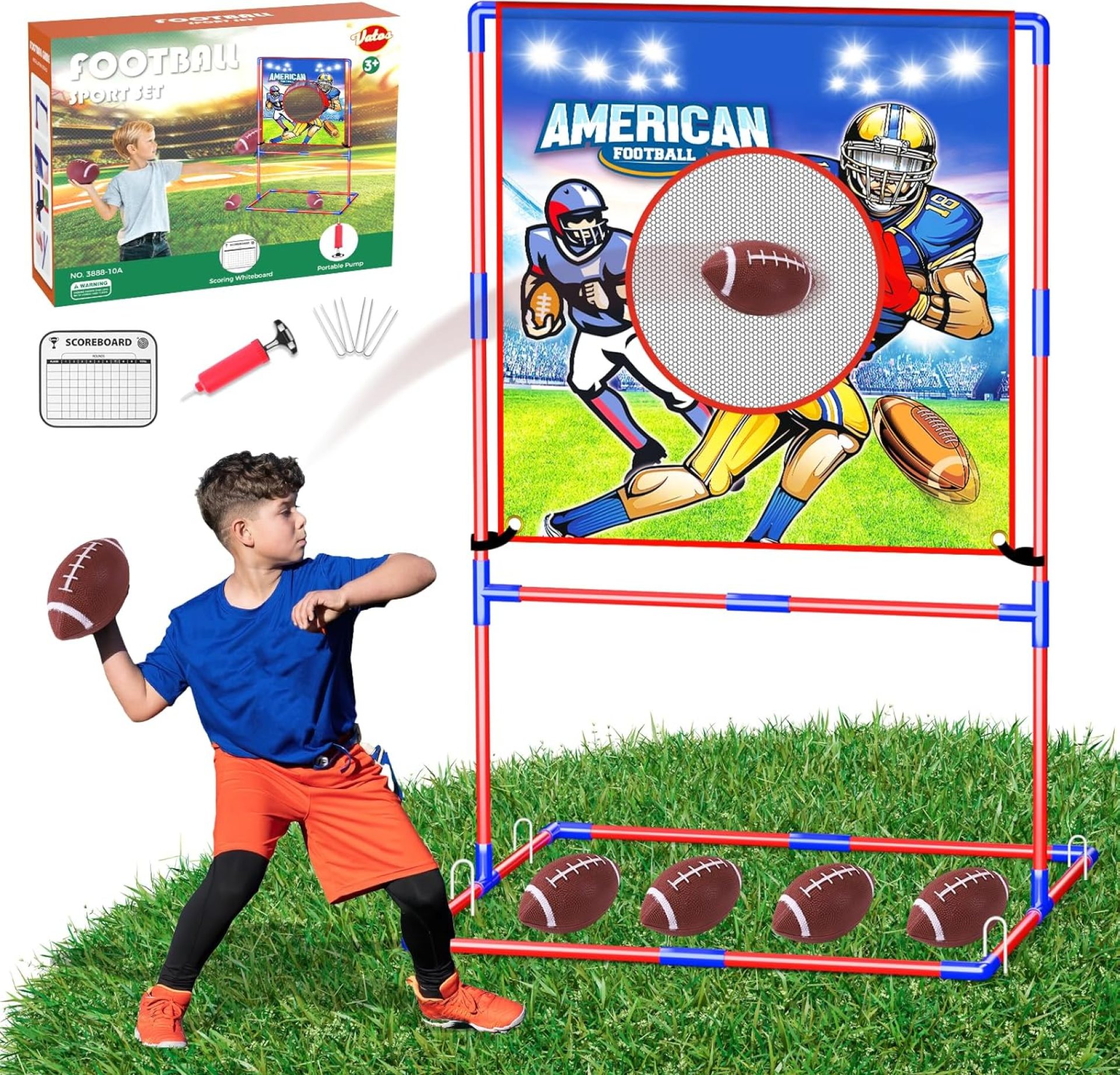 VATOS Football Toss Target Games with 4 Inflatable Footballs – Indoor Outdoor Backyard Throwing Sport Toy for Kids, Football Passing Targets Party Game for Boys Girls and Family Fun Play VATOS Football Toss Target Games with 4 Inflatable Footballs – Indoor Outdoor Backyard Throwing Sport Toy for Kids, Football Passing Targets Party Game for Boys Girls and Family Fun Play