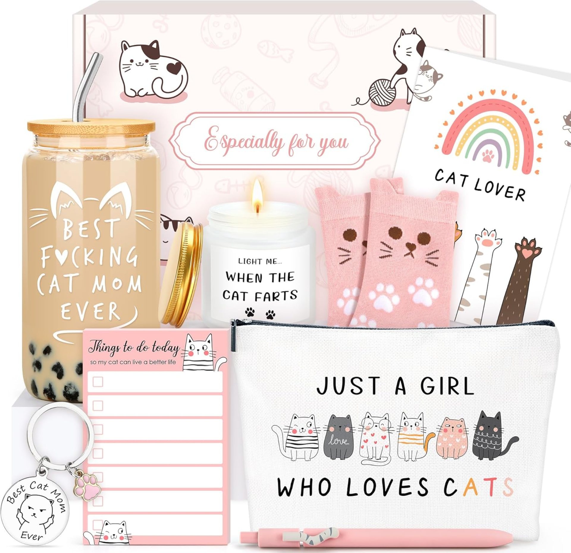Cat Mom Gifts for Women Unique Cat Themed Gift for Cats Lovers Gifts for Women Funny Cats Accessories for Woman – Kitty Paw Socks Keychain Pen Candle Cup Sticky Notes Makeup Bag Card Cat Mom Gifts for Women Unique Cat Themed Gift for Cats Lovers Gifts for Women Funny Cats Accessories for Woman – Kitty Paw Socks Keychain Pen Candle Cup Sticky Notes Makeup Bag Card