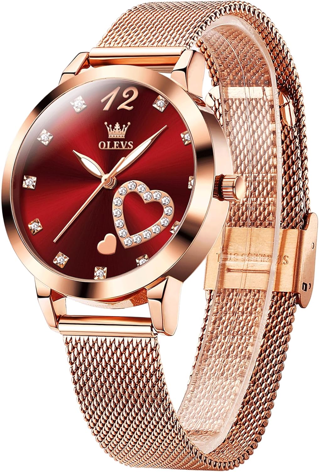OLEVS Womens Watch, Small Wrist Rose Gold Tone Cute Diamond Heart Arabic Numerals Dial Ladies Watch, Fashion Waterproof Mesh Bracelet Analog Dress Watch for Women OLEVS Womens Watch, Small Wrist Rose Gold Tone Cute Diamond Heart Arabic Numerals Dial Ladies Watch, Fashion Waterproof Mesh Bracelet Analog Dress Watch for Women
