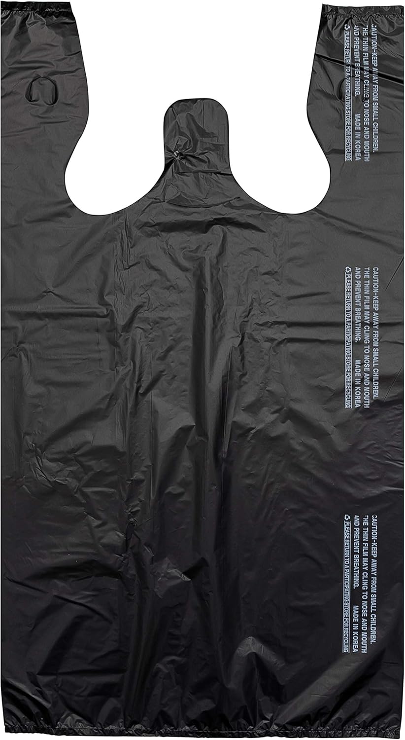 Large Plain Black (400 Count) Embossed T-Shirt Bag, 12 inch X 7 inch X 22 inch, 17 mic, Black Bags with Handled, Bulk, Grocery, Retail, Heavy Duty Large Plain Black (400 Count) Embossed T-Shirt Bag, 12 inch X 7 inch X 22 inch, 17 mic, Black Bags with Handled, Bulk, Grocery, Retail, Heavy Duty