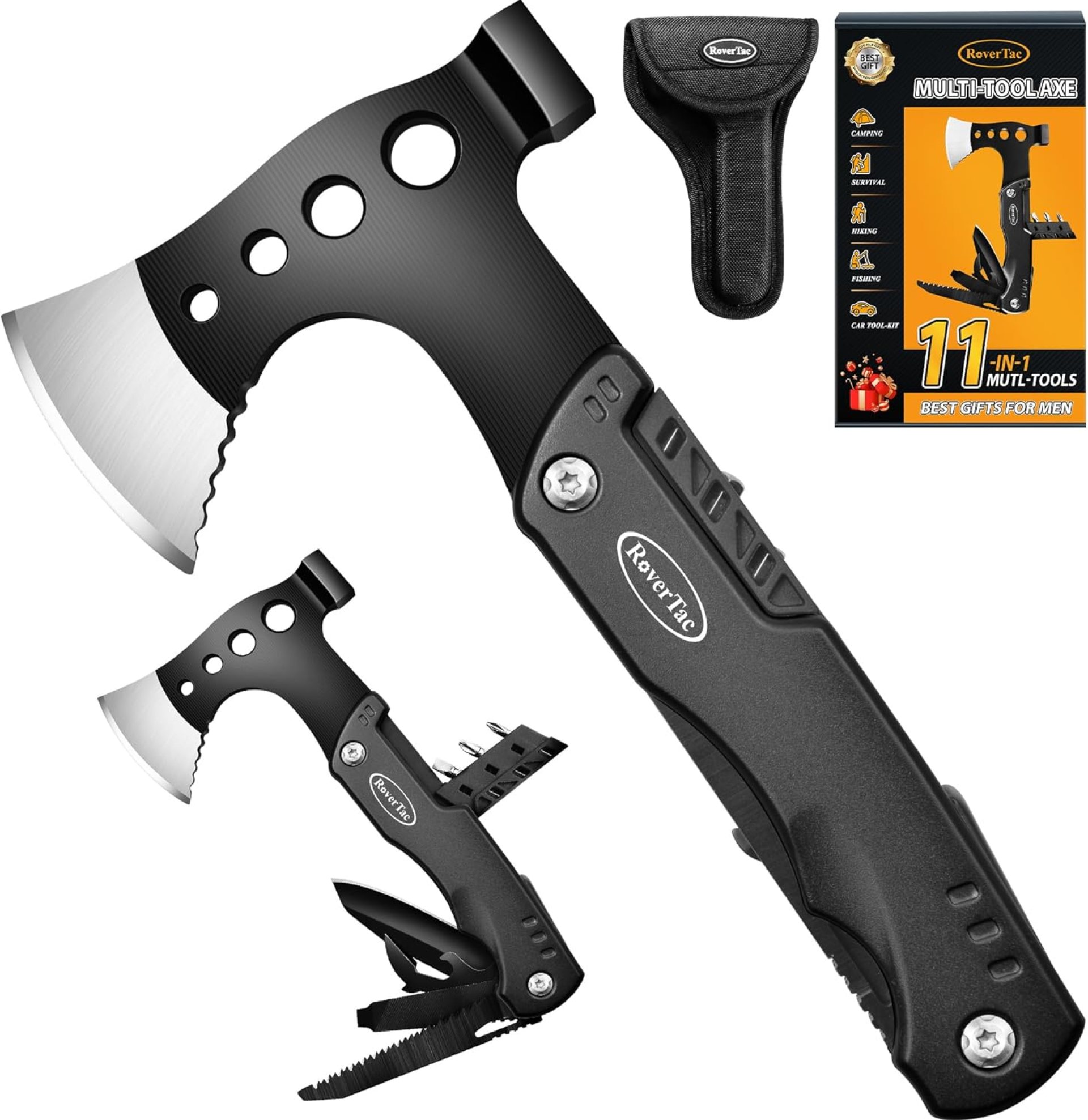 RoverTac Multi Tool Camping Axe Hatchet 11-in-1 Multitool Camping Gear Survival Tool with Axe Knife Hammer Saw Bottle Can Opener Screwdrivers Nylon Sheath Gifts for Men Perfect Camping Hiking Survival RoverTac Multi Tool Camping Axe Hatchet 11-in-1 Multitool Camping Gear Survival Tool with Axe Knife Hammer Saw Bottle Can Opener Screwdrivers Nylon Sheath Gifts for Men Perfect Camping Hiking Survival