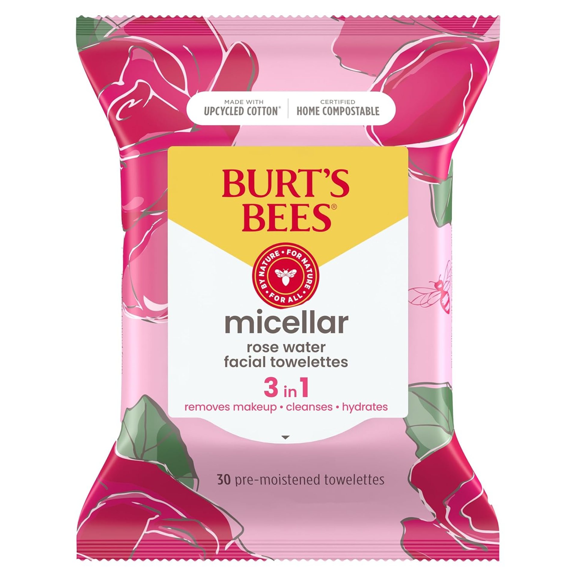 Face Wipes, Burt’s Bees Facial Cleansing, Makeup Remover Towelettes with Rose Water, 3 in 1 Hydrating Micellar Cleanser, 30 Count Face Wipes, Burt’s Bees Facial Cleansing, Makeup Remover Towelettes with Rose Water, 3 in 1 Hydrating Micellar Cleanser, 30 Count