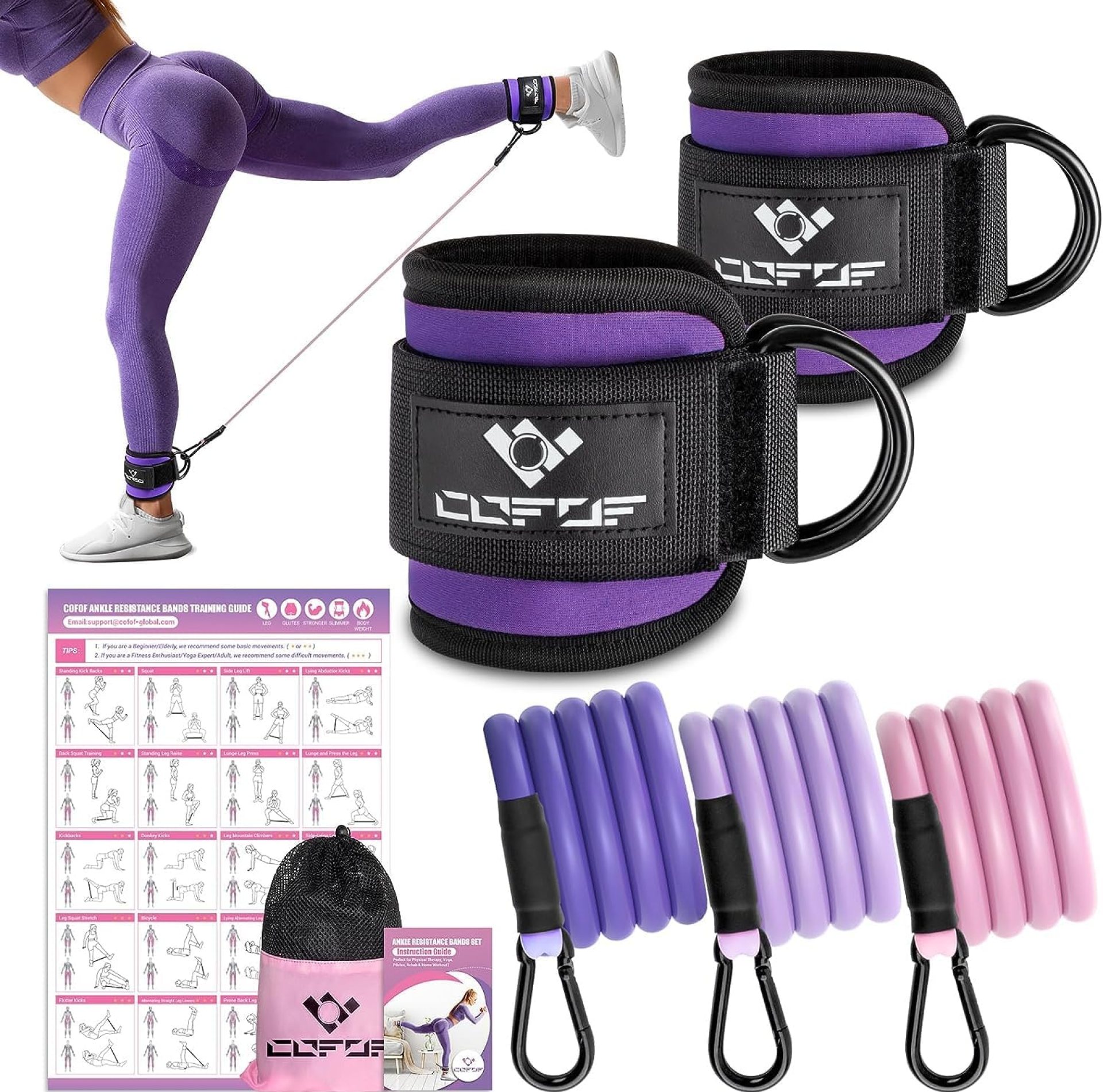 Ankle Resistance Bands with Cuffs, Ankle Bands for Working Out, Ankle Band Cuff for Kickbacks Hip, Leg Glute Exercise Equipment with Training Poster, Resistance Band with Ankle Cuffs for Women Ankle Resistance Bands with Cuffs, Ankle Bands for Working Out, Ankle Band Cuff for Kickbacks Hip, Leg Glute Exercise Equipment with Training Poster, Resistance Band with Ankle Cuffs for Women