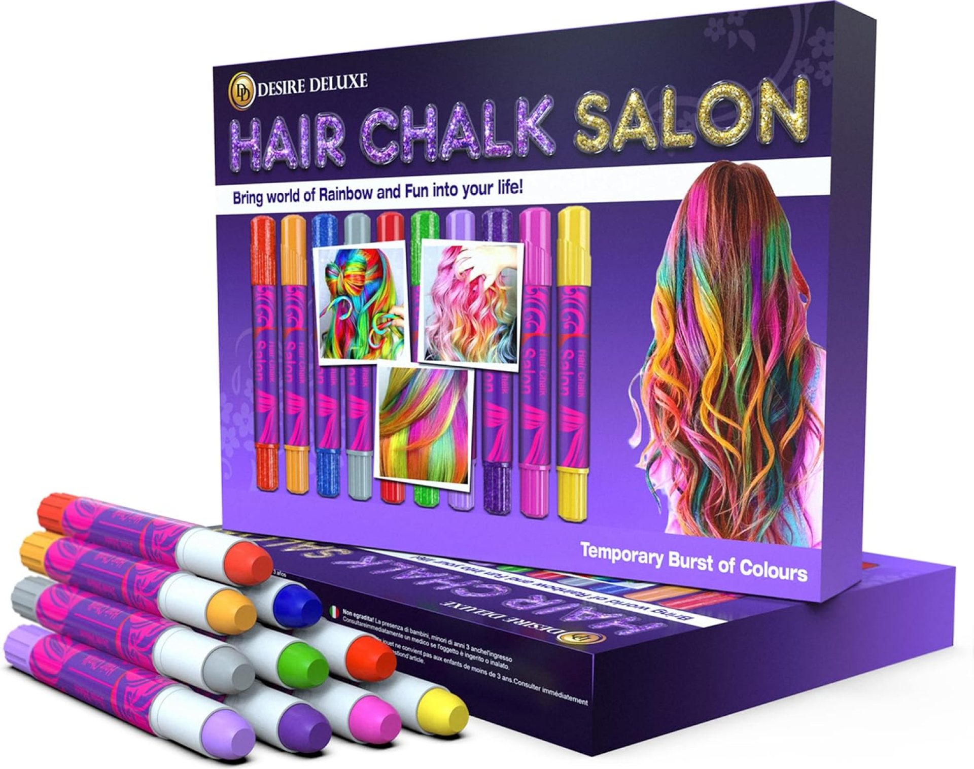 Desire Deluxe Hair Chalk for Girls Makeup Kit of 10 Temporary Colour Pens Gifts, Great Toy for Kids Age 5 6 7 8 9 10 11 12 13 Years Old, “Blue,Green,Grey,Pink,Purple Desire Deluxe Hair Chalk for Girls Makeup Kit of 10 Temporary Colour Pens Gifts, Great Toy for Kids Age 5 6 7 8 9 10 11 12 13 Years Old, “Blue,Green,Grey,Pink,Purple