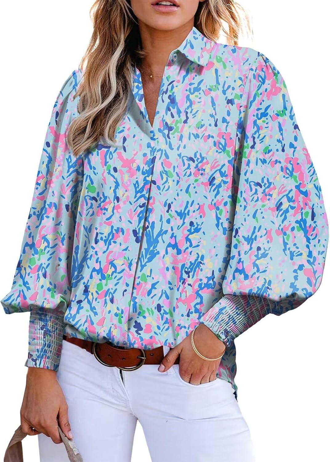 Astylish Women Loose V-Neck Shirts Paisley Print Lantern Sleeve Blouse Tops Astylish Women Loose V-Neck Shirts Paisley Print Lantern Sleeve Blouse Tops