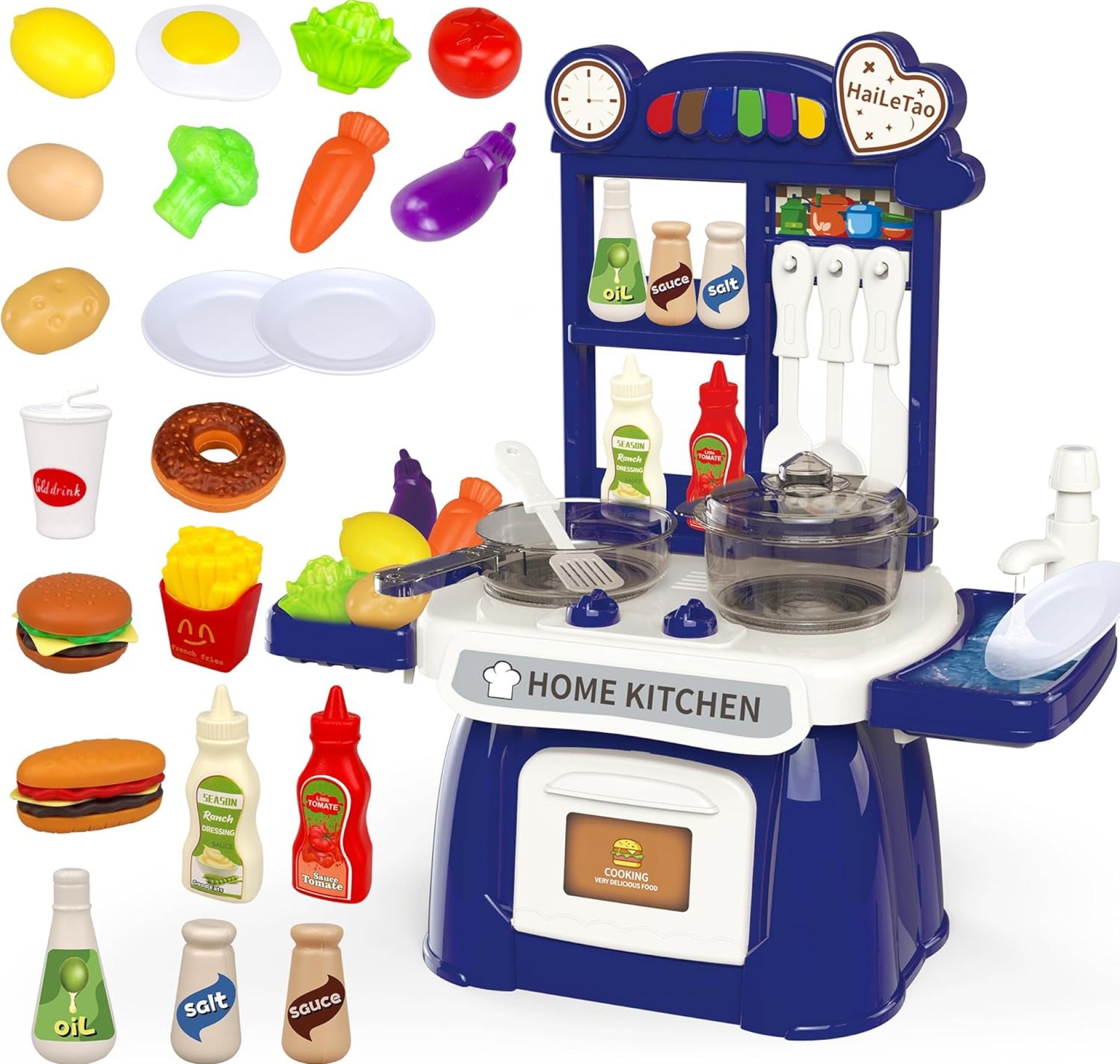 Kitchen Set for Toddler with Sound and Light,Pretend Cooking Food Set,Kids Kitchen Playset,Play Sink with Running Water and Electronic Induction Stove,Kitchen Accessories (Lyons Blue Kitchen) Kitchen Set for Toddler with Sound and Light,Pretend Cooking Food Set,Kids Kitchen Playset,Play Sink with Running Water and Electronic Induction Stove,Kitchen Accessories (Lyons Blue Kitchen)