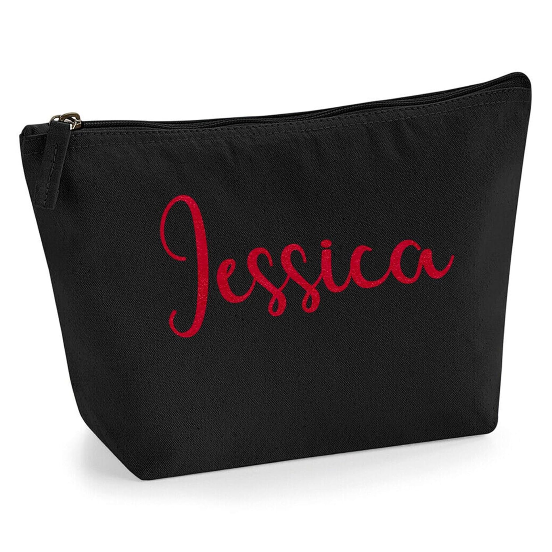 Personalized Name Initials Make Up Accessory Bag in Black Colour Glitter or Flock Texture Print – Red Flock – M Black Personalized Name Initials Make Up Accessory Bag in Black Colour Glitter or Flock Texture Print – Red Flock – M Black