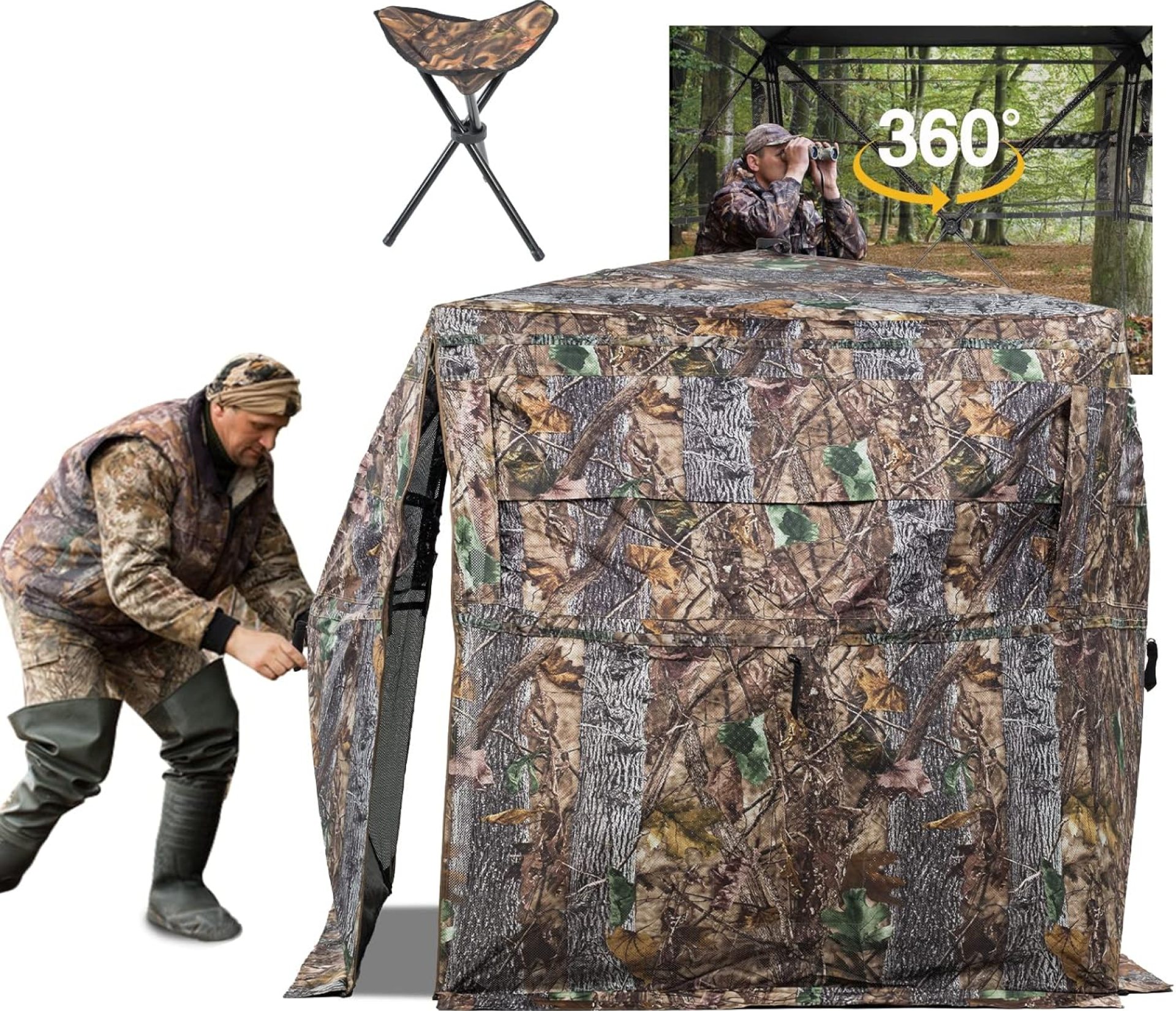 Hunting Blind 270/360 Degree See Through Ground Blind for Deer Hunting, 2/3 Person Pop Up Camouflage Tent for Deer and Turkey, Portable Concealed Shelter with Carrying Bag Hunting Blind 270/360 Degree See Through Ground Blind for Deer Hunting, 2/3 Person Pop Up Camouflage Tent for Deer and Turkey, Portable Concealed Shelter with Carrying Bag
