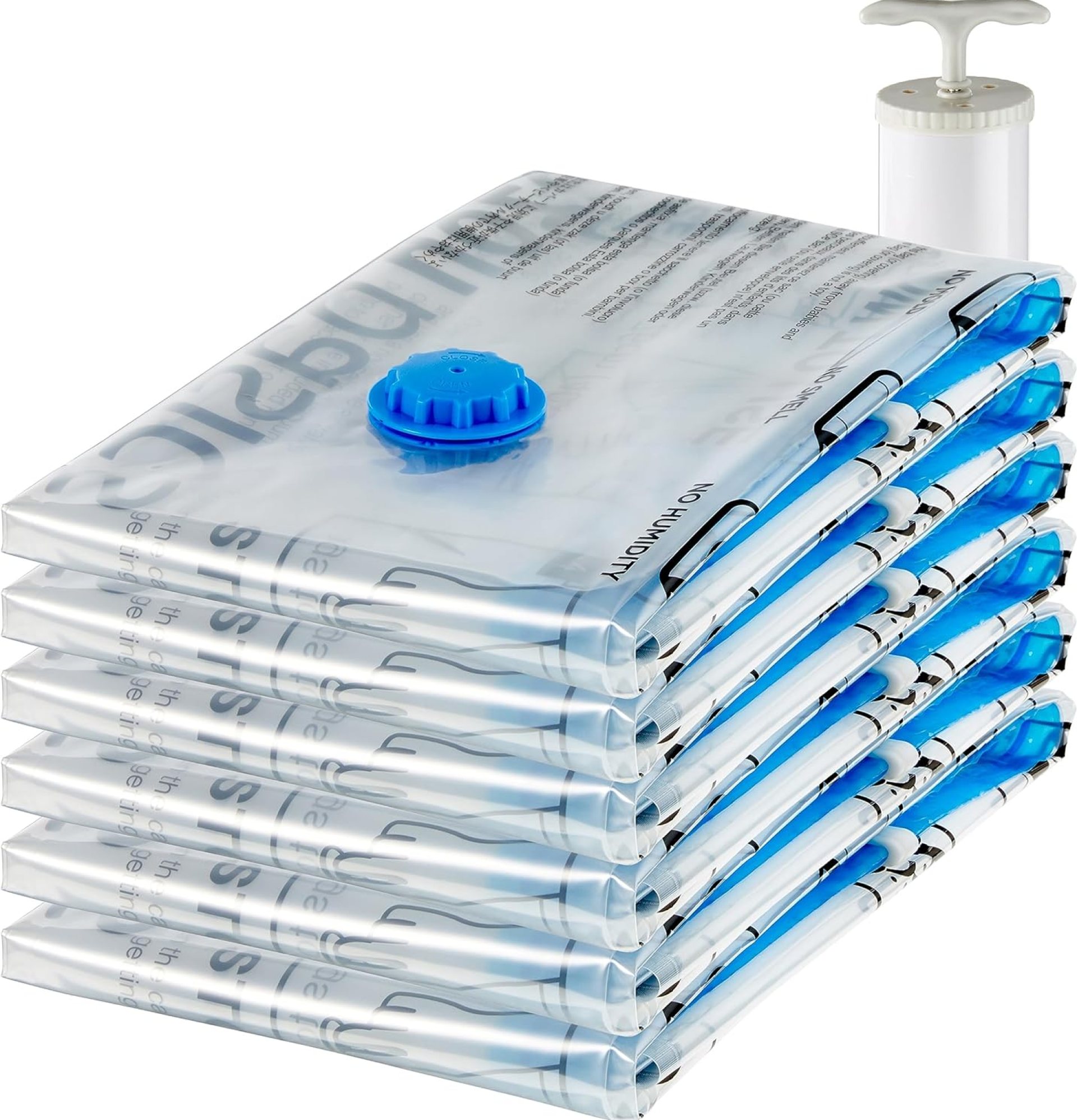 Amazon Basics Vacuum Compression Space Saving Storage Bags with Hand Pump, Jumbo, Pack of 6, Clear, Zipper Amazon Basics Vacuum Compression Space Saving Storage Bags with Hand Pump, Jumbo, Pack of 6, Clear, Zipper