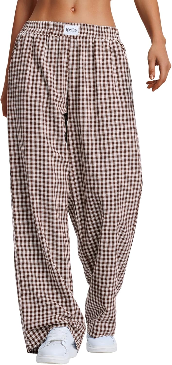 LOMON Women’s Striped Gingham Boxer Pants Cotton Pajama Lounge Pj Casual Plaid Trousers Y2K Beach Bottoms with Pockets LOMON Women’s Striped Gingham Boxer Pants Cotton Pajama Lounge Pj Casual Plaid Trousers Y2K Beach Bottoms with Pockets