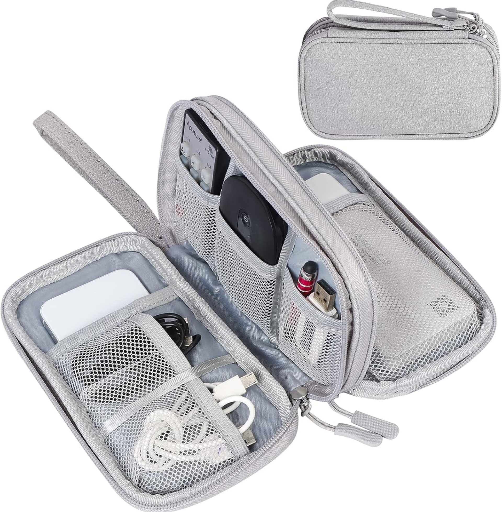FYY Travel Electronic Cable Organizer Bag, Pouch Electronic Accessories Carry Case Portable Waterproof Double Layers Storage Bag for Cable, Cord, Charger, Phone, Earphone, Medium Size, Grey FYY Travel Electronic Cable Organizer Bag, Pouch Electronic Accessories Carry Case Portable Waterproof Double Layers Storage Bag for Cable, Cord, Charger, Phone, Earphone, Medium Size, Grey