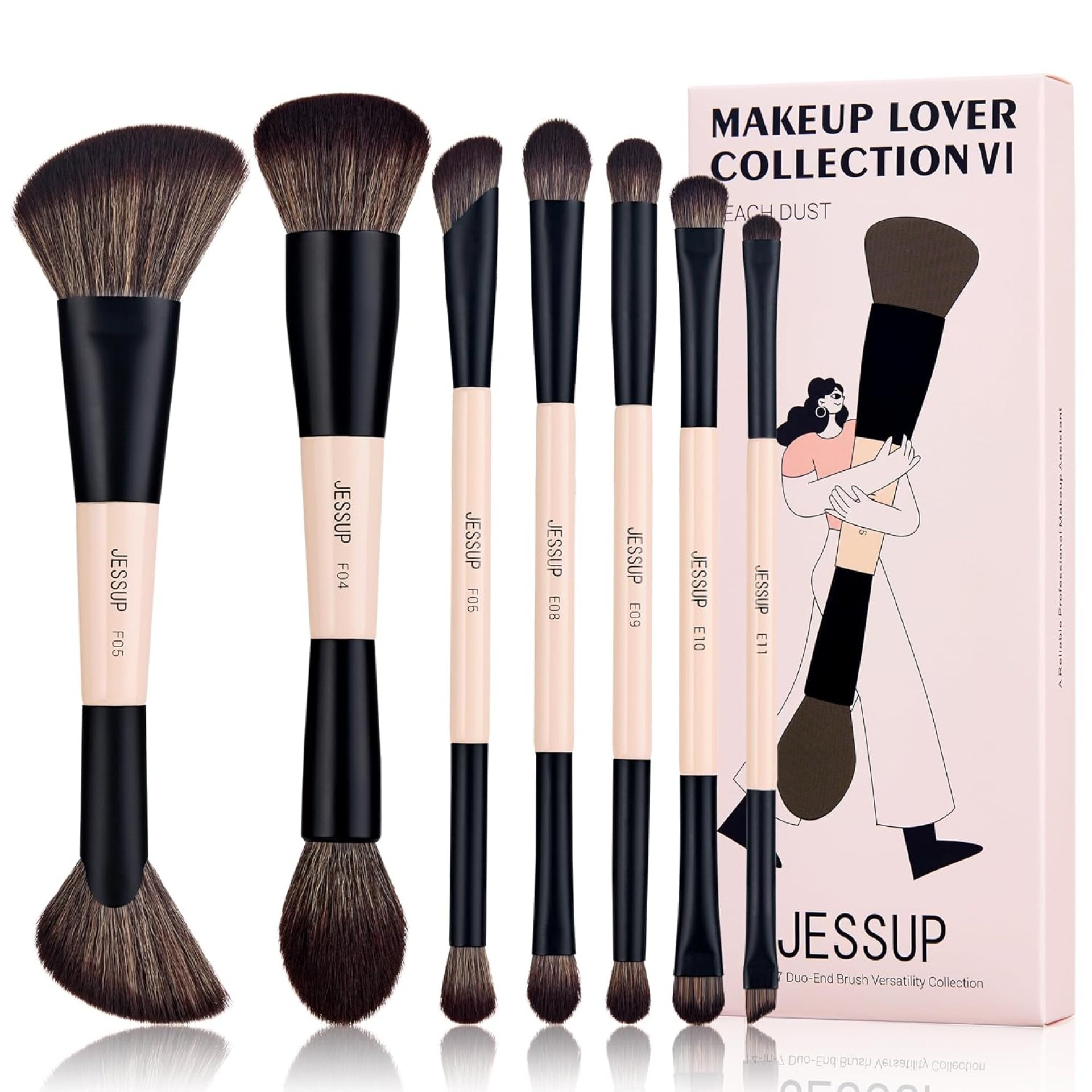 Jessup Makeup Brushes Set 7pcs Double Sided Makeup Brushes for Foundation Concealer Blush Eyeshadow Contour Bronzer Powder Blending Eyebrow Eyeliner, Cruelty-Free Make up Brushes Peach Dust T600 Jessup Makeup Brushes Set 7pcs Double Sided Makeup Brushes for Foundation Concealer Blush Eyeshadow Contour Bronzer Powder Blending Eyebrow Eyeliner, Cruelty-Free Make up Brushes Peach Dust T600