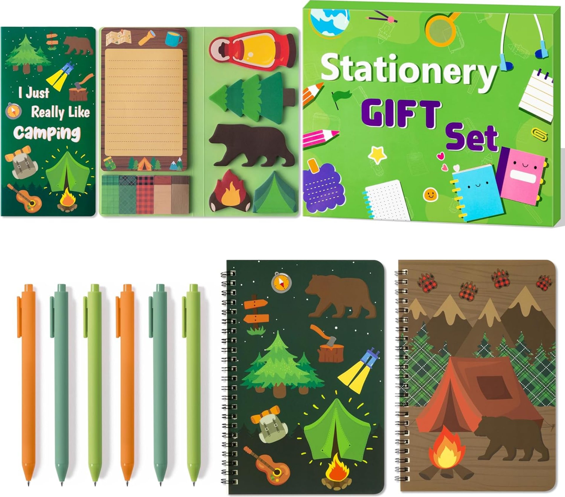 Camping Sticky Note A5 Notebooks Pens Stationery Set – Camp Adventure Self-Stick Notes Pads Spiral Notebooks Black Gel Ballpoint Pens Back to School Office Supplies Appreciation Gift with Box Camping Sticky Note A5 Notebooks Pens Stationery Set – Camp Adventure Self-Stick Notes Pads Spiral Notebooks Black Gel Ballpoint Pens Back to School Office Supplies Appreciation Gift with Box