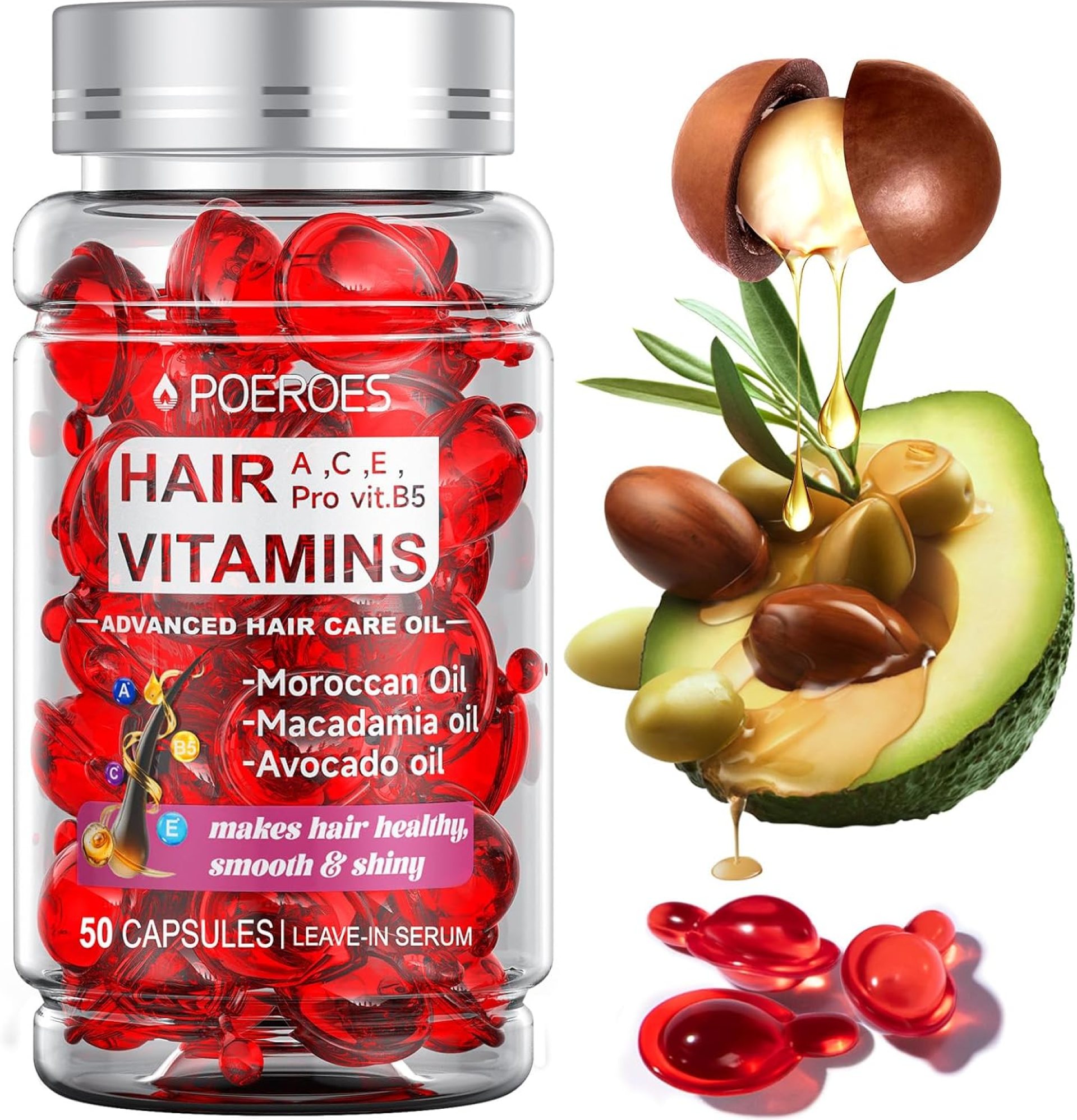 Hair Treatment Serum 50 Capsules Hair Vitamins A C E Pro B5 – Hair Serum for Frizzy and Damaged Hair – Hair Oil with Argan & Avocado Oil – Leave in Conditioner for Women & Men Hair Treatment Serum 50 Capsules Hair Vitamins A C E Pro B5 – Hair Serum for Frizzy and Damaged Hair – Hair Oil with Argan & Avocado Oil – Leave in Conditioner for Women & Men