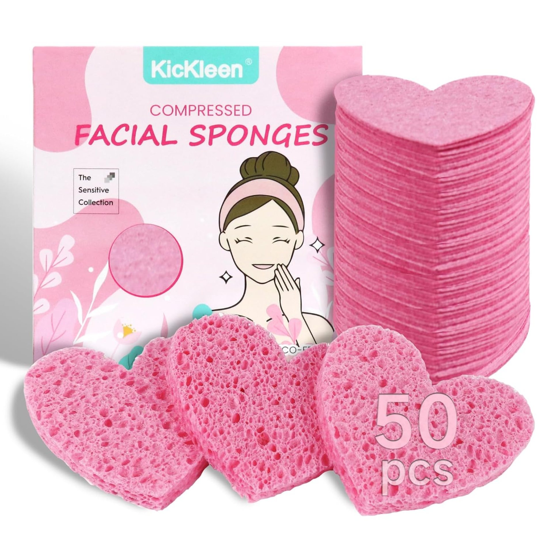 50-Count Kickleen Compressed Cellulose Heart Shape Facial Sponges | Natural Cosmetic Spa Sponges for Facial Cleansing | Exfoliating | Makeup Mask Removal | Reusable | Skin Massage (50 Count (Pink)) 50-Count Kickleen Compressed Cellulose Heart Shape Facial Sponges | Natural Cosmetic Spa Sponges for Facial Cleansing | Exfoliating | Makeup Mask Removal | Reusable | Skin Massage (50 Count (Pink))