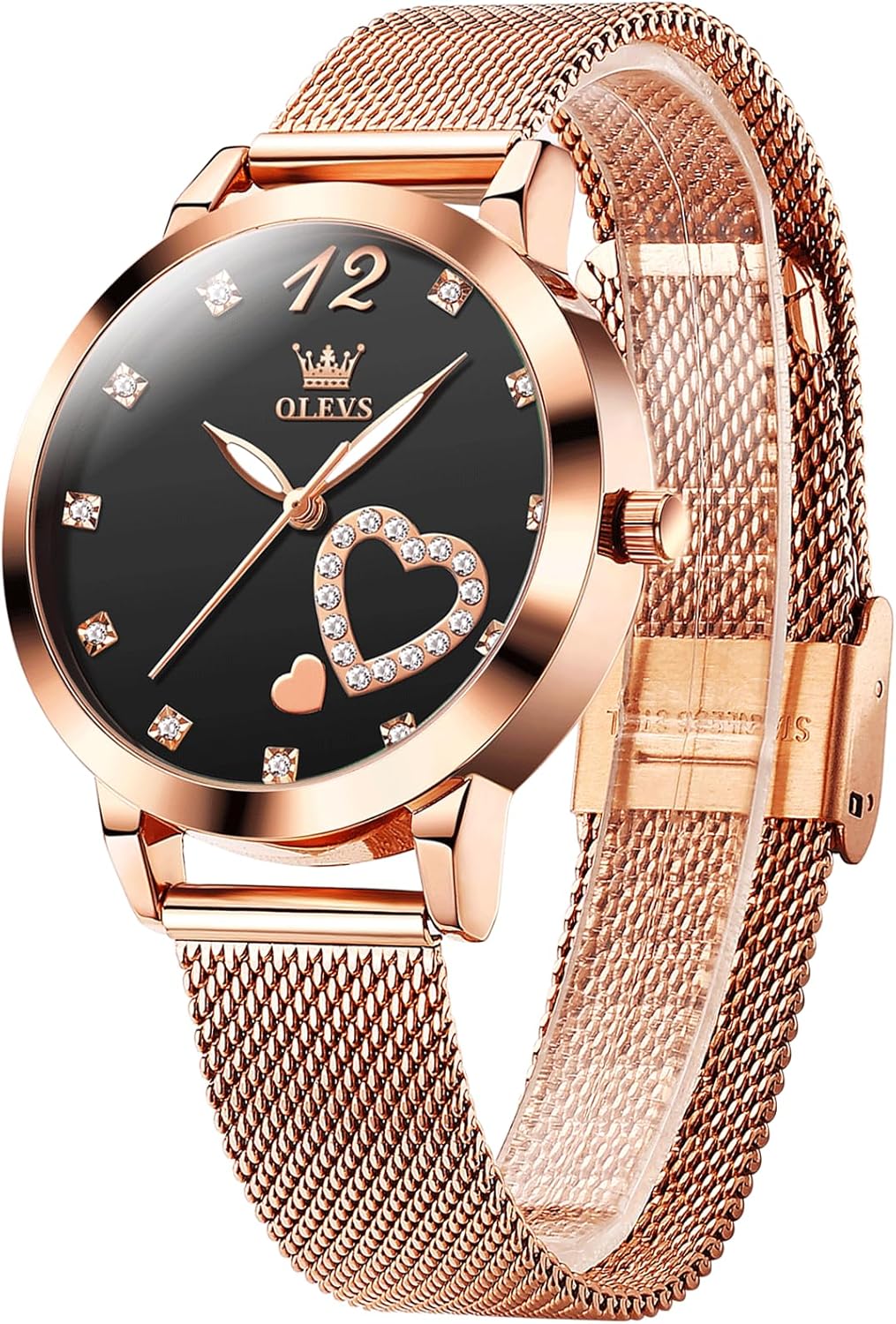 OLEVS Women’s Small Wrist Rose Gold Tone Watch – Cute Diamond Heart Arabic Numerals Dial, Fashion Waterproof Mesh Bracelet Analog Dress for Ladies OLEVS Women’s Small Wrist Rose Gold Tone Watch – Cute Diamond Heart Arabic Numerals Dial, Fashion Waterproof Mesh Bracelet Analog Dress for Ladies