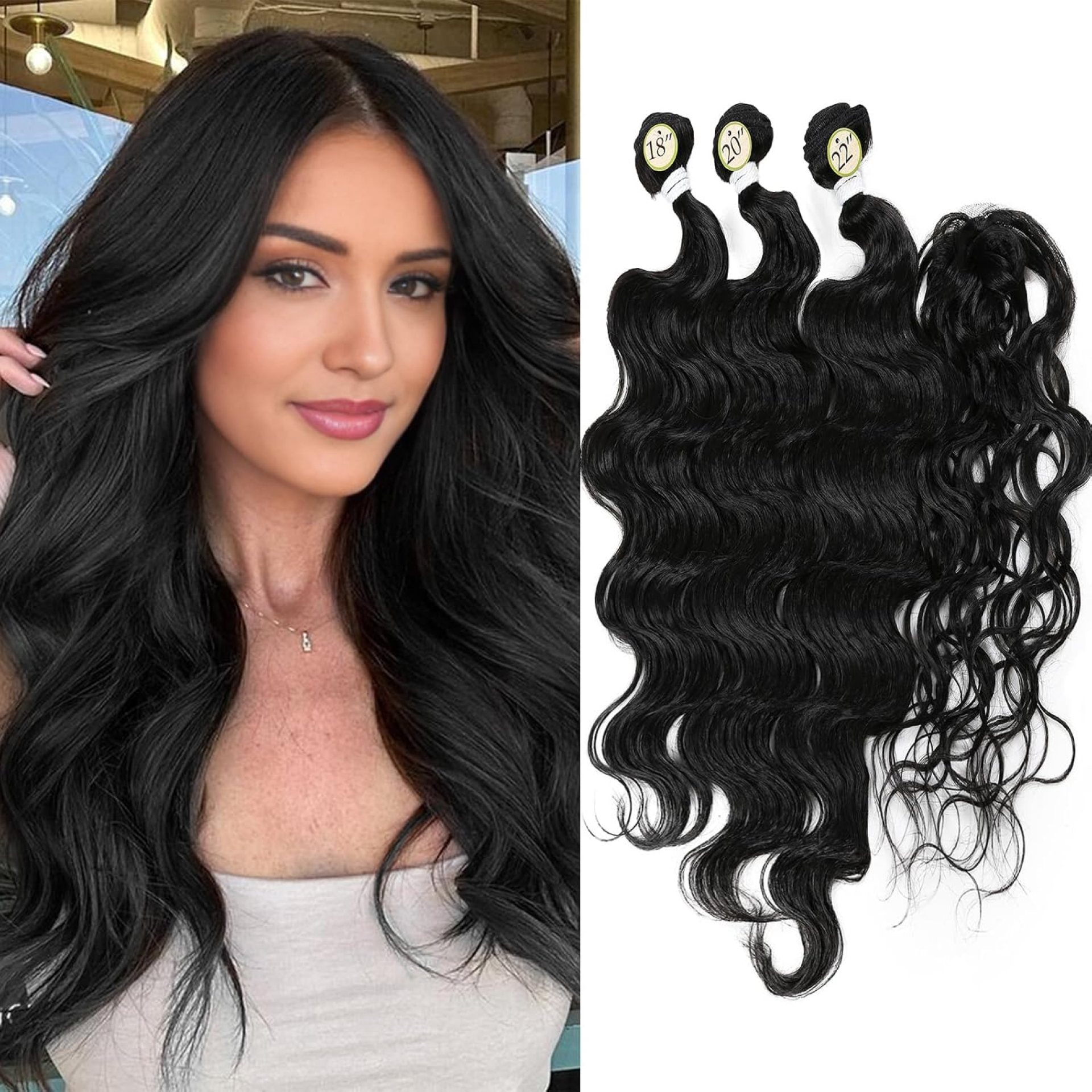 HANNE Synthetic Hair Bundles with Closure Body Wave Hair Extensions 18″20″22″ with Lace Closure Heat Resistant Colorful Synthetic Bundles HANNE Synthetic Hair Bundles with Closure Body Wave Hair Extensions 18″20″22″ with Lace Closure Heat Resistant Colorful Synthetic Bundles