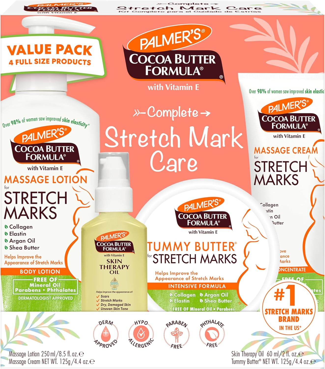 Palmer’s Cocoa Butter Formula Pregnancy Skin Care Kit for Stretch Marks and Scars, Dermatologist Approved, Gift for Mom to Be, 4 Piece Full Size Set Palmer’s Cocoa Butter Formula Pregnancy Skin Care Kit for Stretch Marks and Scars, Dermatologist Approved, Gift for Mom to Be, 4 Piece Full Size Set