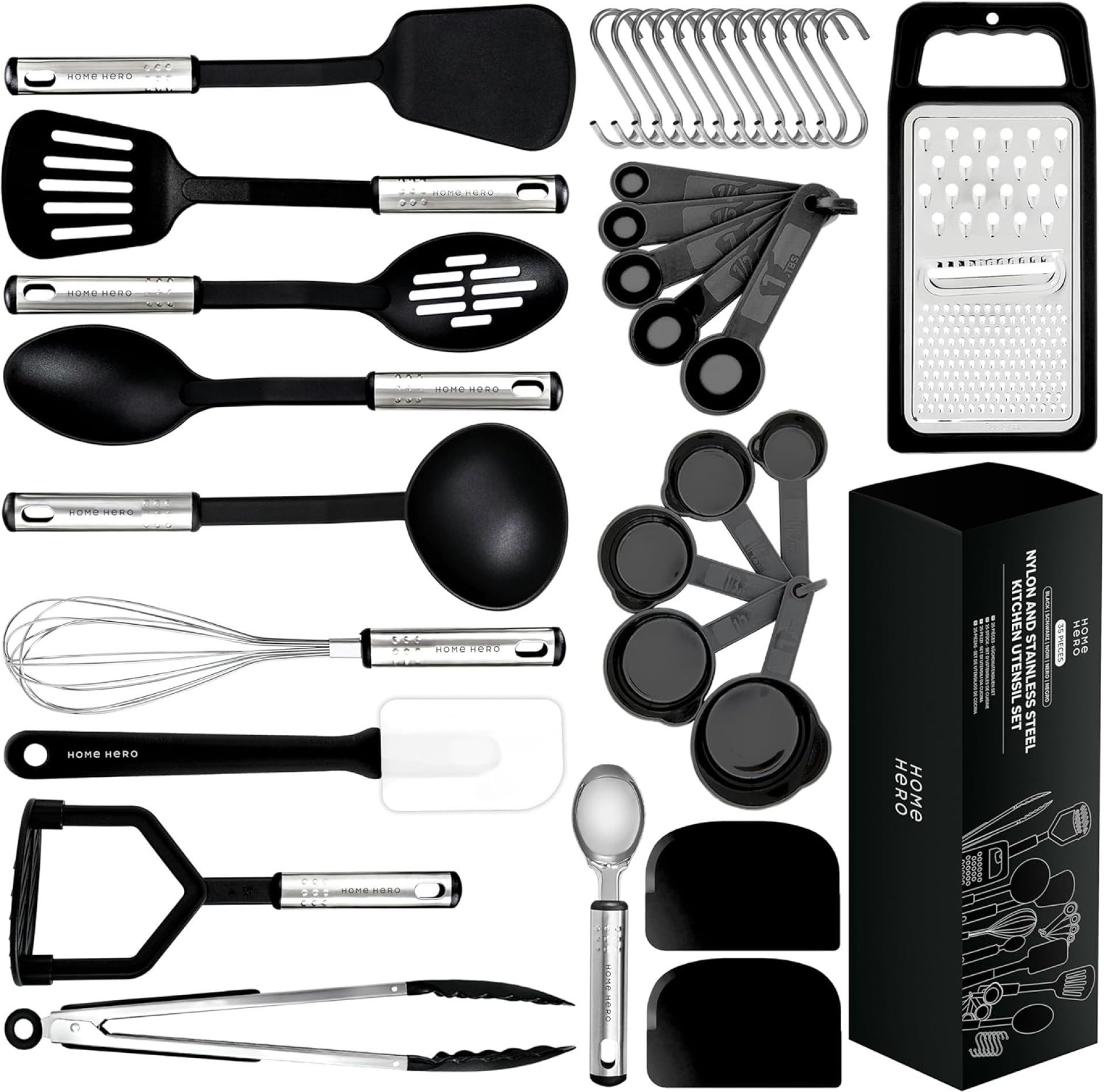 Home Hero Silicone Spatula Set with Ergonomic Handles – Stainless Steel High Heat Resistant Solid & Slotted Turner, BPA Free Non Stick Kitchen Utensils Set (35 Pcs – Black) Home Hero Silicone Spatula Set with Ergonomic Handles – Stainless Steel High Heat Resistant Solid & Slotted Turner, BPA Free Non Stick Kitchen Utensils Set (35 Pcs – Black)