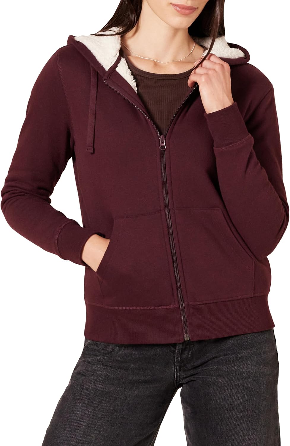 Amazon Essentials Women’s Sherpa-Lined Fleece Full-Zip Hooded Jacket (Available in Plus Size) Amazon Essentials Women’s Sherpa-Lined Fleece Full-Zip Hooded Jacket (Available in Plus Size)
